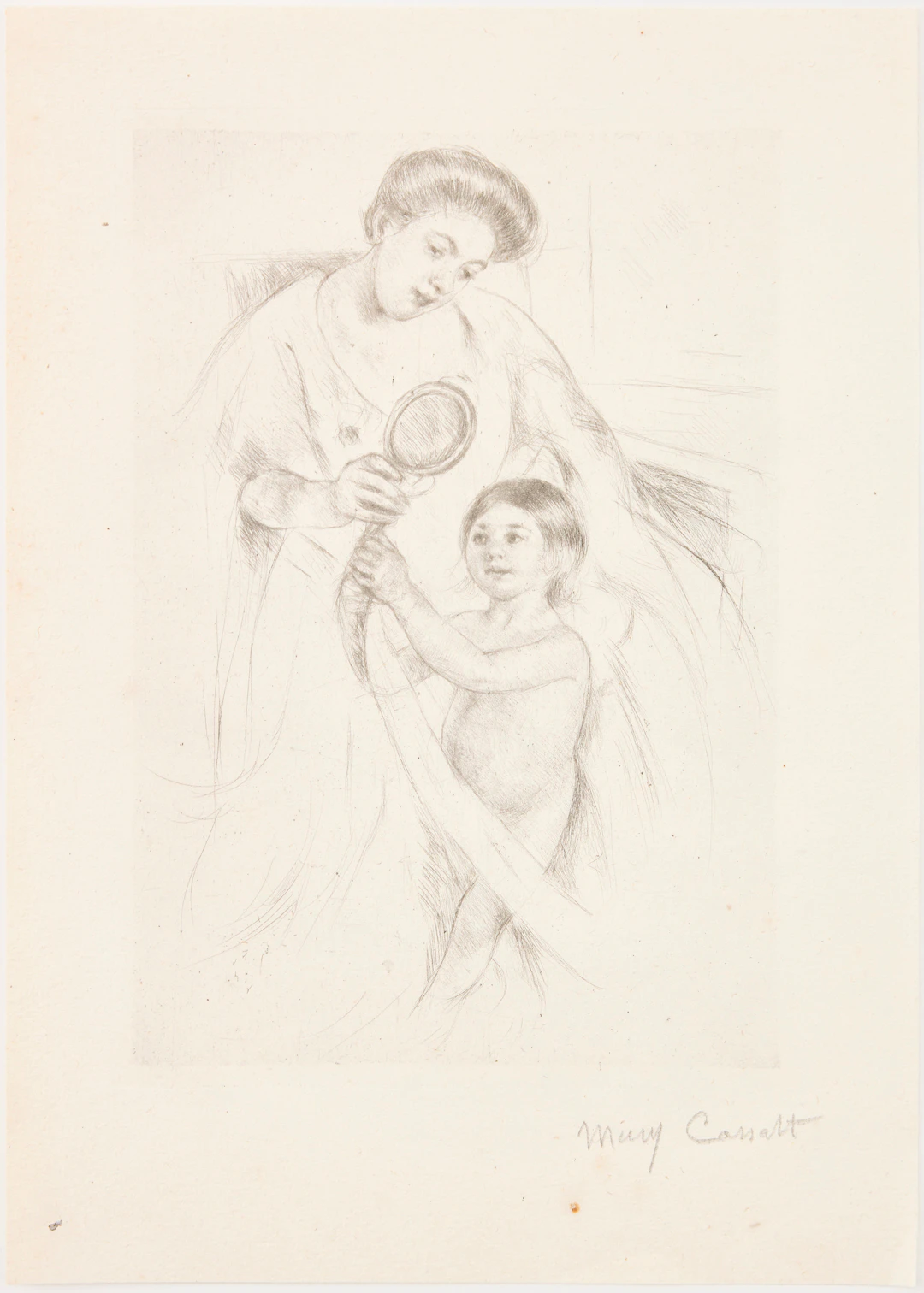 MARY CASSATT. "Looking into the Hand Mirror (No. 3).".