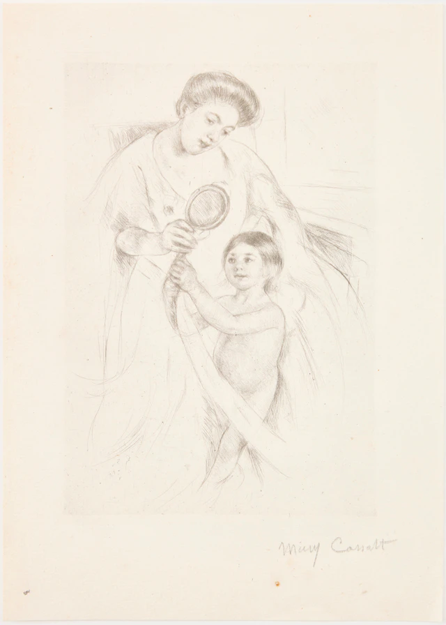 MARY CASSATT. "Looking into the Hand Mirror (No. 3).".