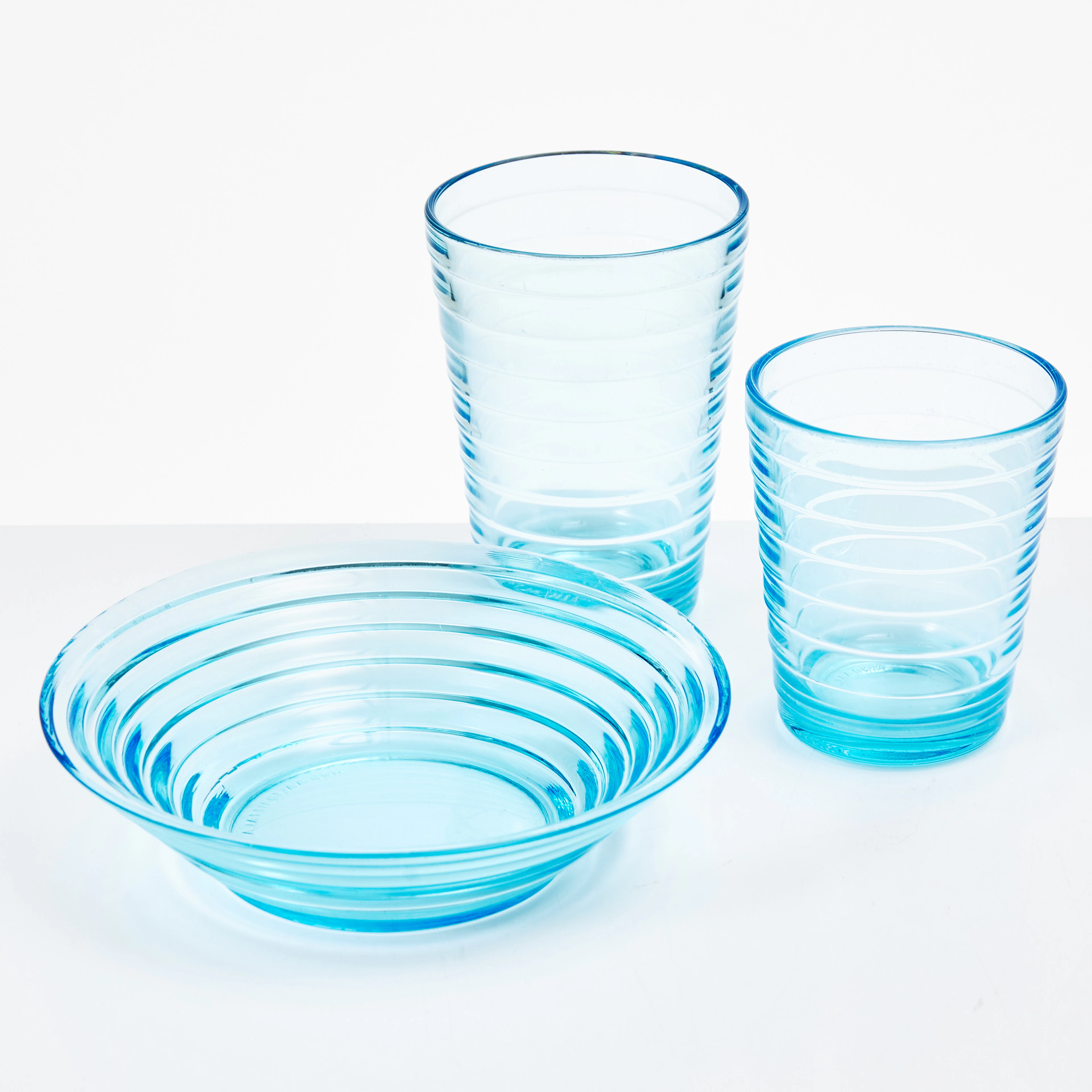 AINO AALTO. "Bölgeblick", dricksglas och skålar, 14 delar, Iittala