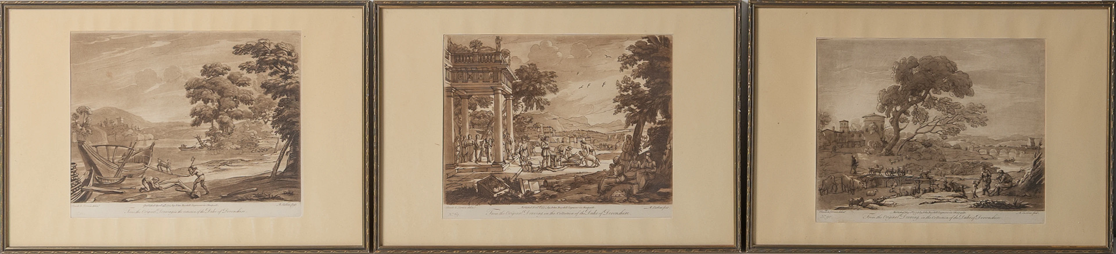 RICHARD EARLOM (1742-1822). efter Claude Lorrain, 8 st mezzotinter, år 1777.