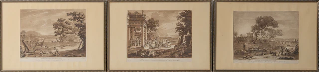 RICHARD EARLOM (1742-1822). efter Claude Lorrain, 8 st mezzotinter, år 1777.