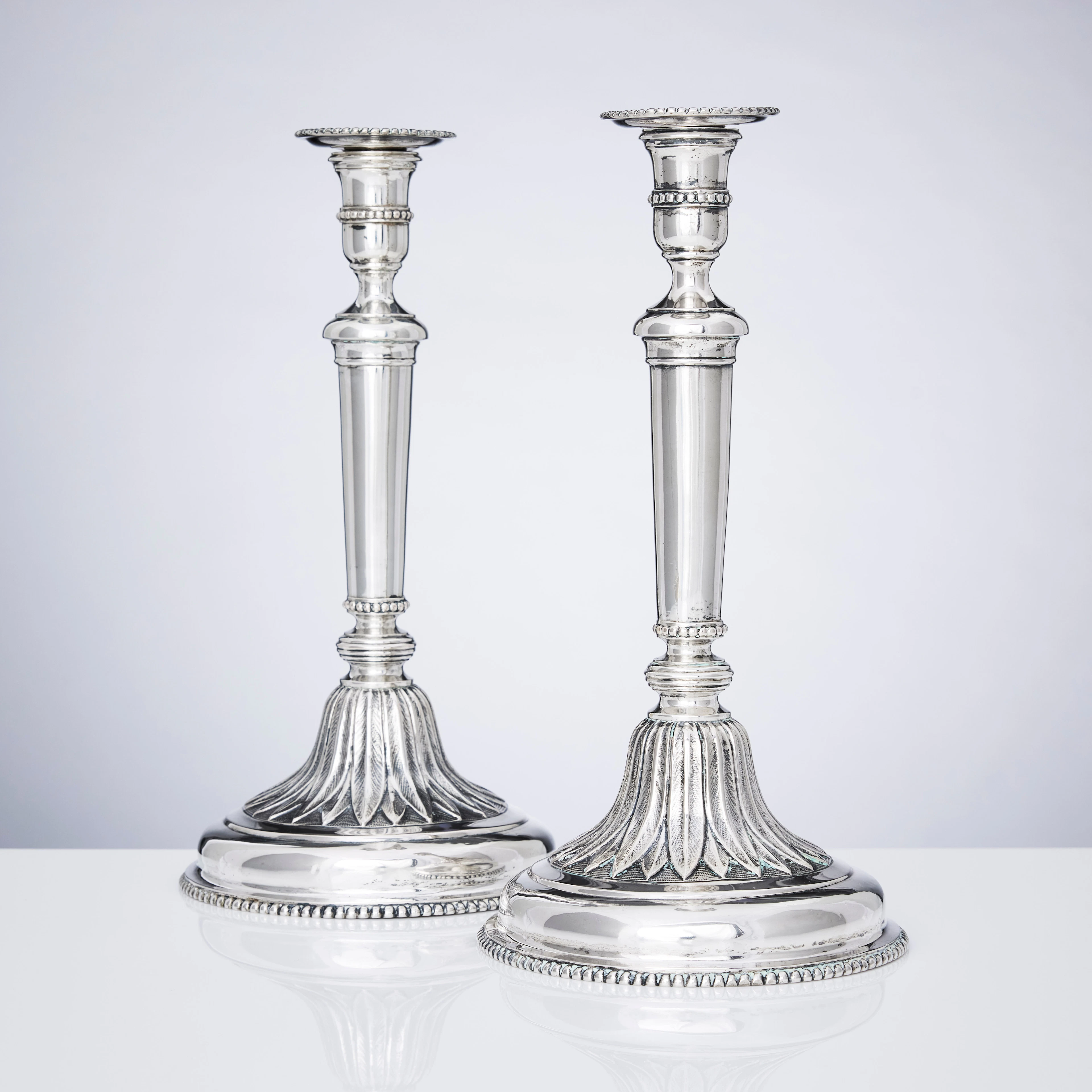 JOHAN JACOB BROMM. Ljusstakar, ett par, silver, Danzig 1780-tal. Louis XVI.