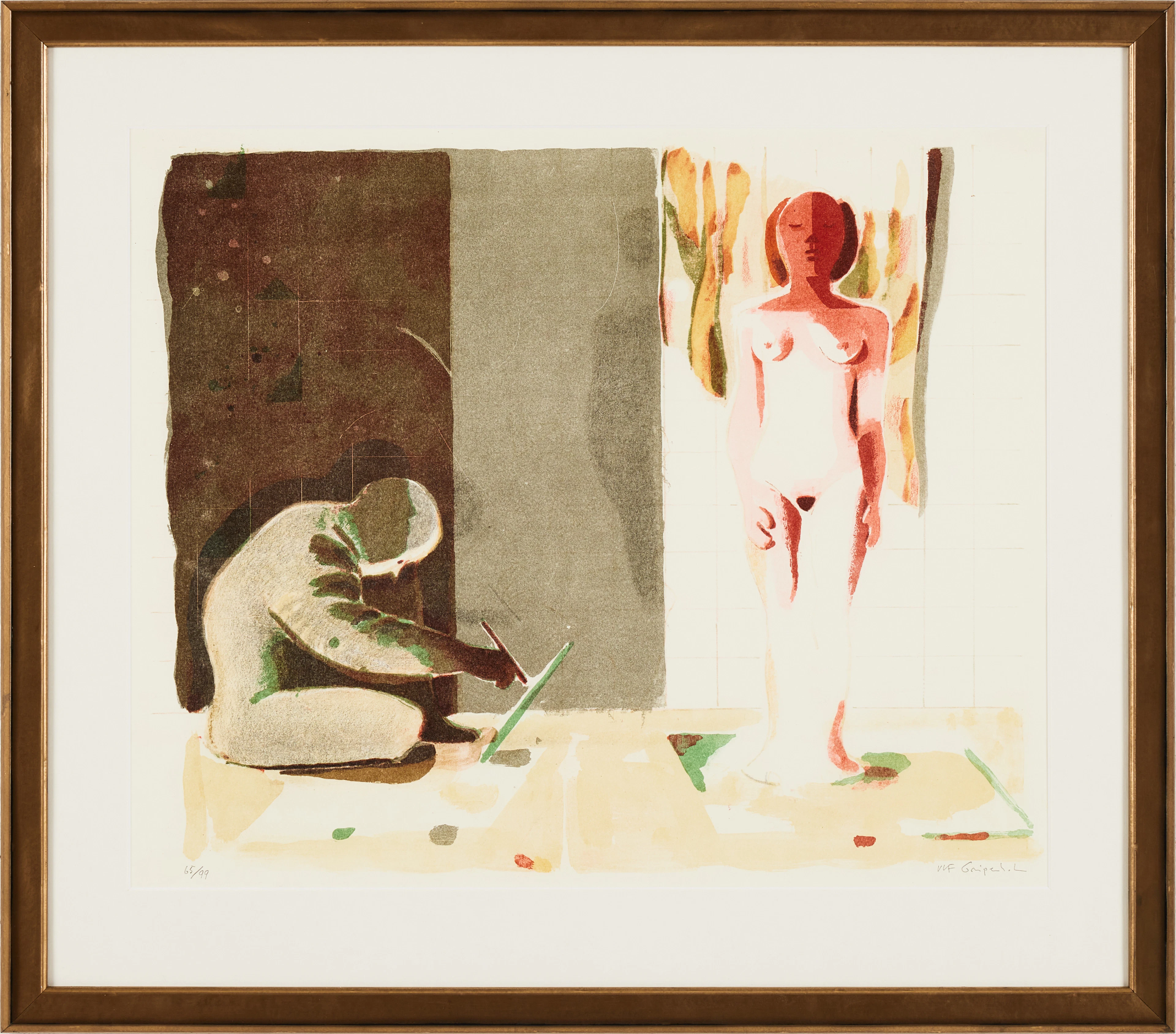 ULF GRIPENHOLM. Figurkomposition, färglitografi, signerad och numrerad 65/99.