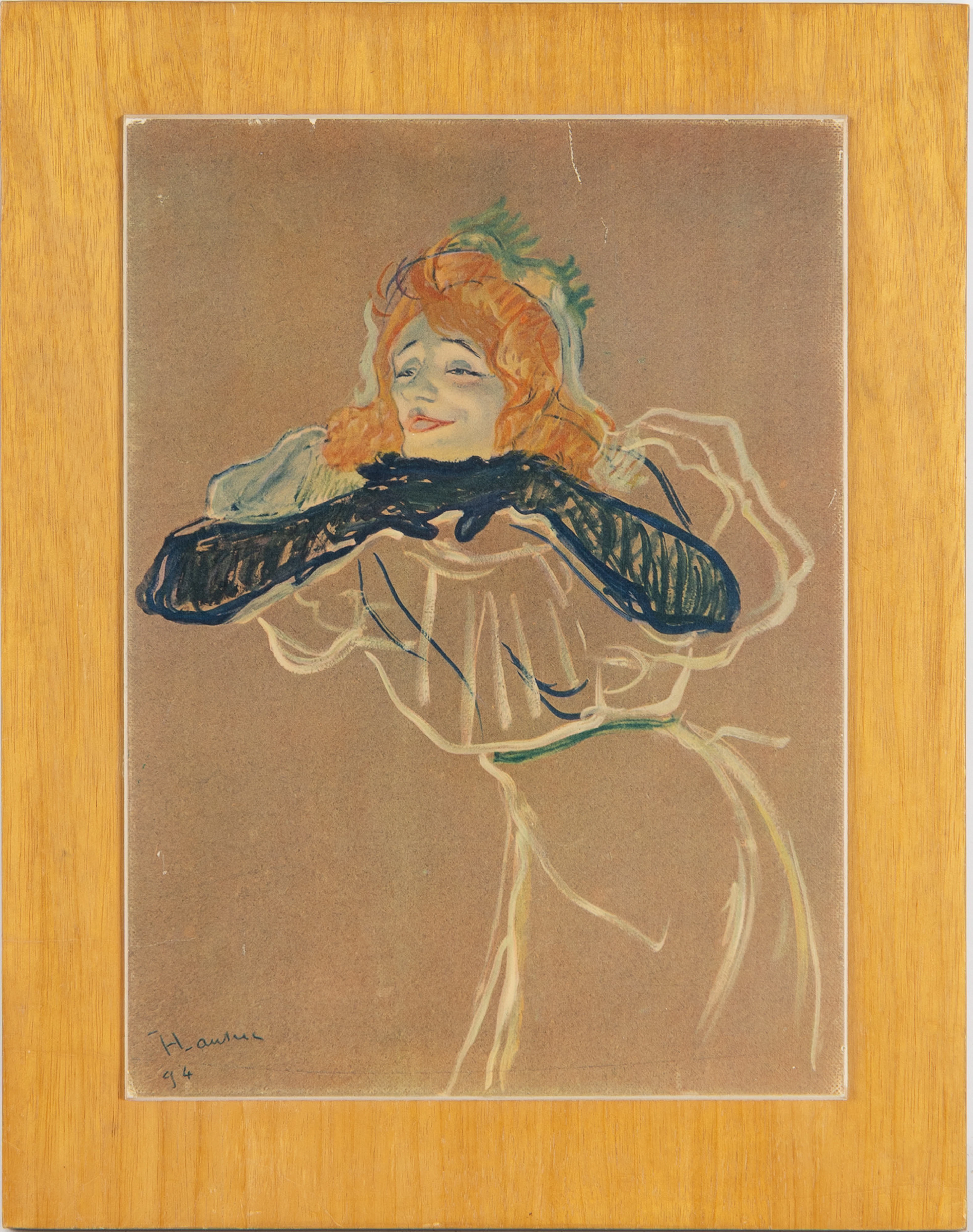 HENRI DE TOULOUSE-LAUTREC. "Yvette Guibert singing", tryck på kartong