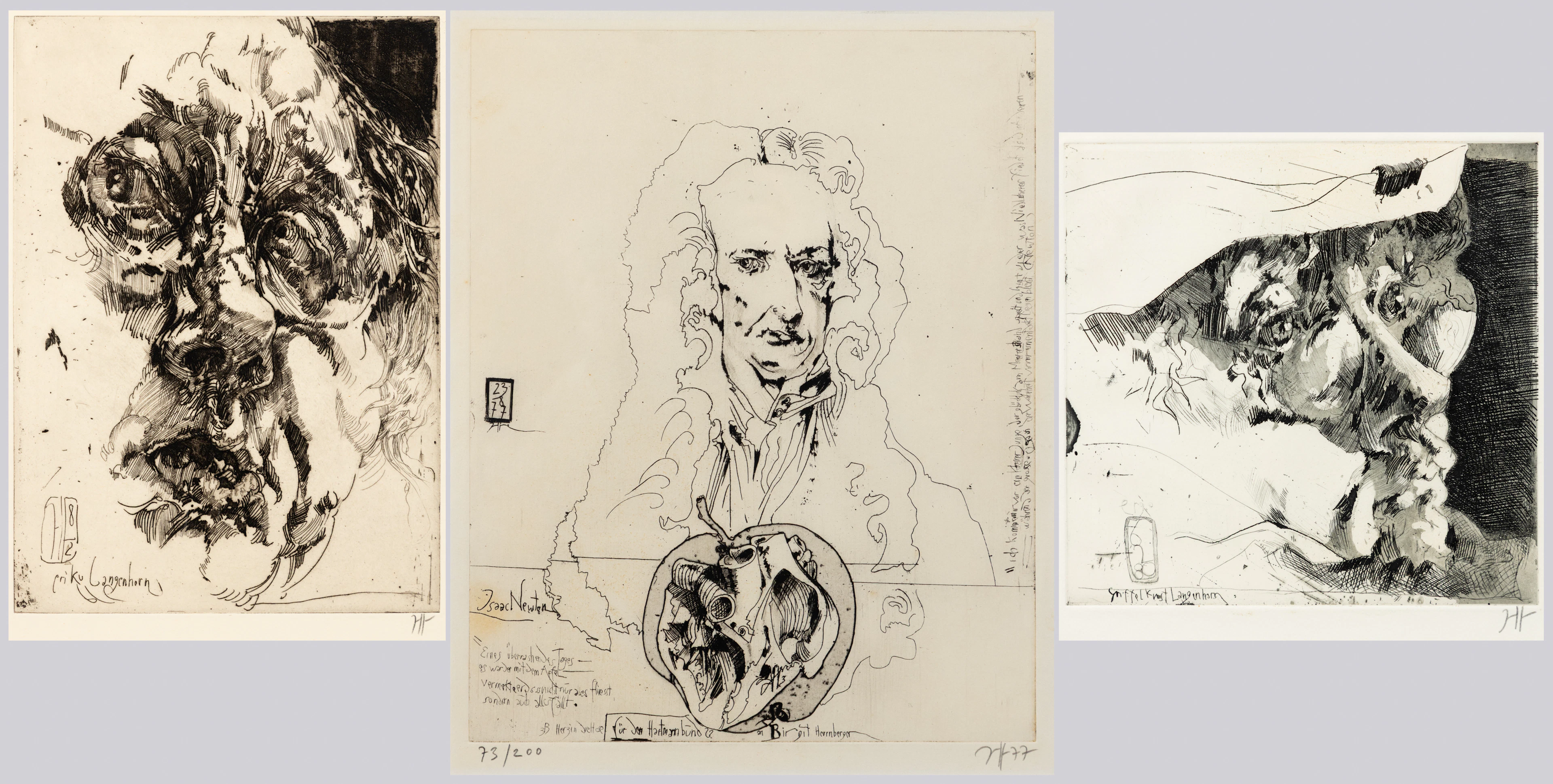 HORST JANSSEN. 3 Blatt Radierungen, Portraits (3).