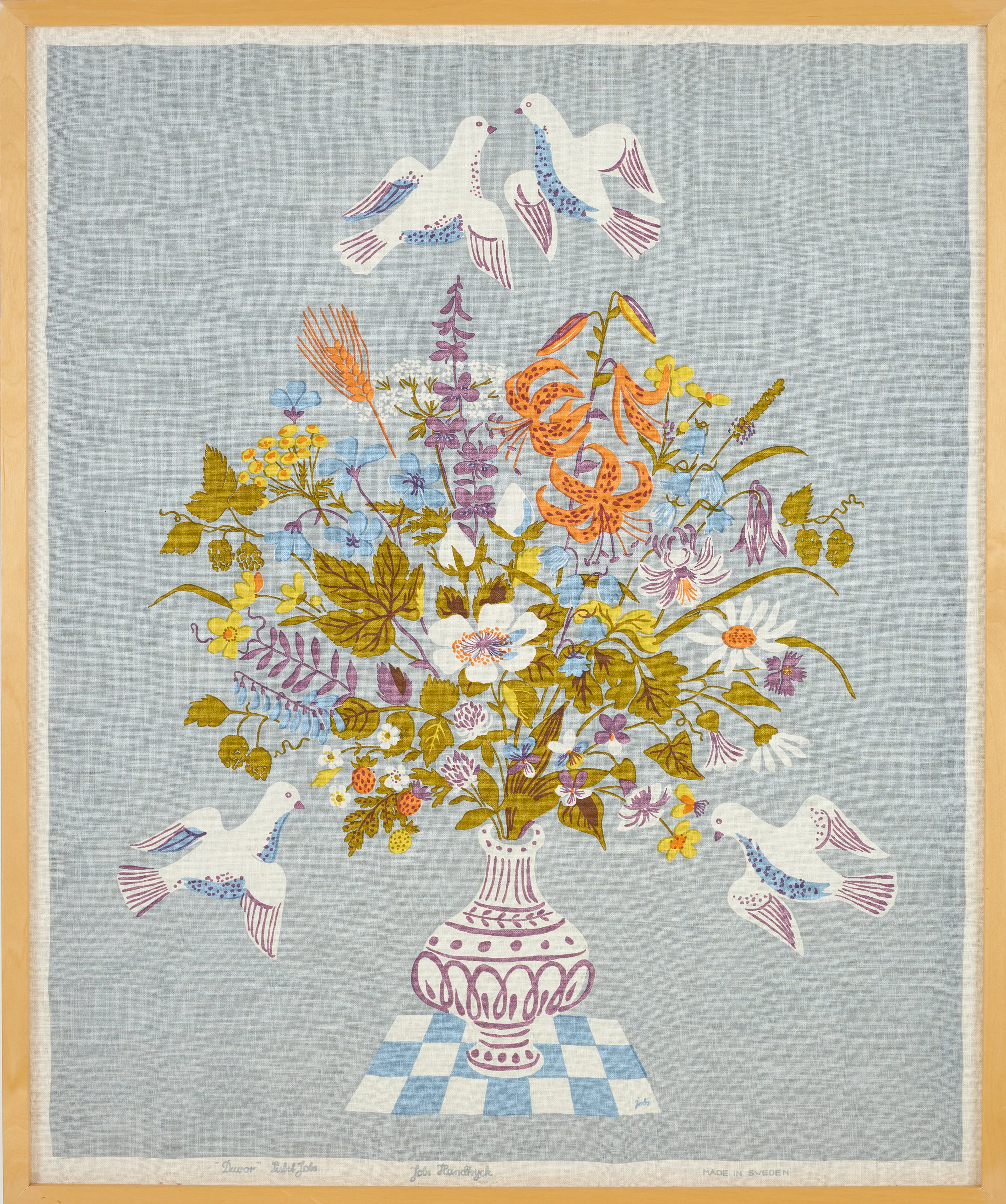 LISBET JOBS. Textil, "Duvor", handtryck, Jobs Handtryck.