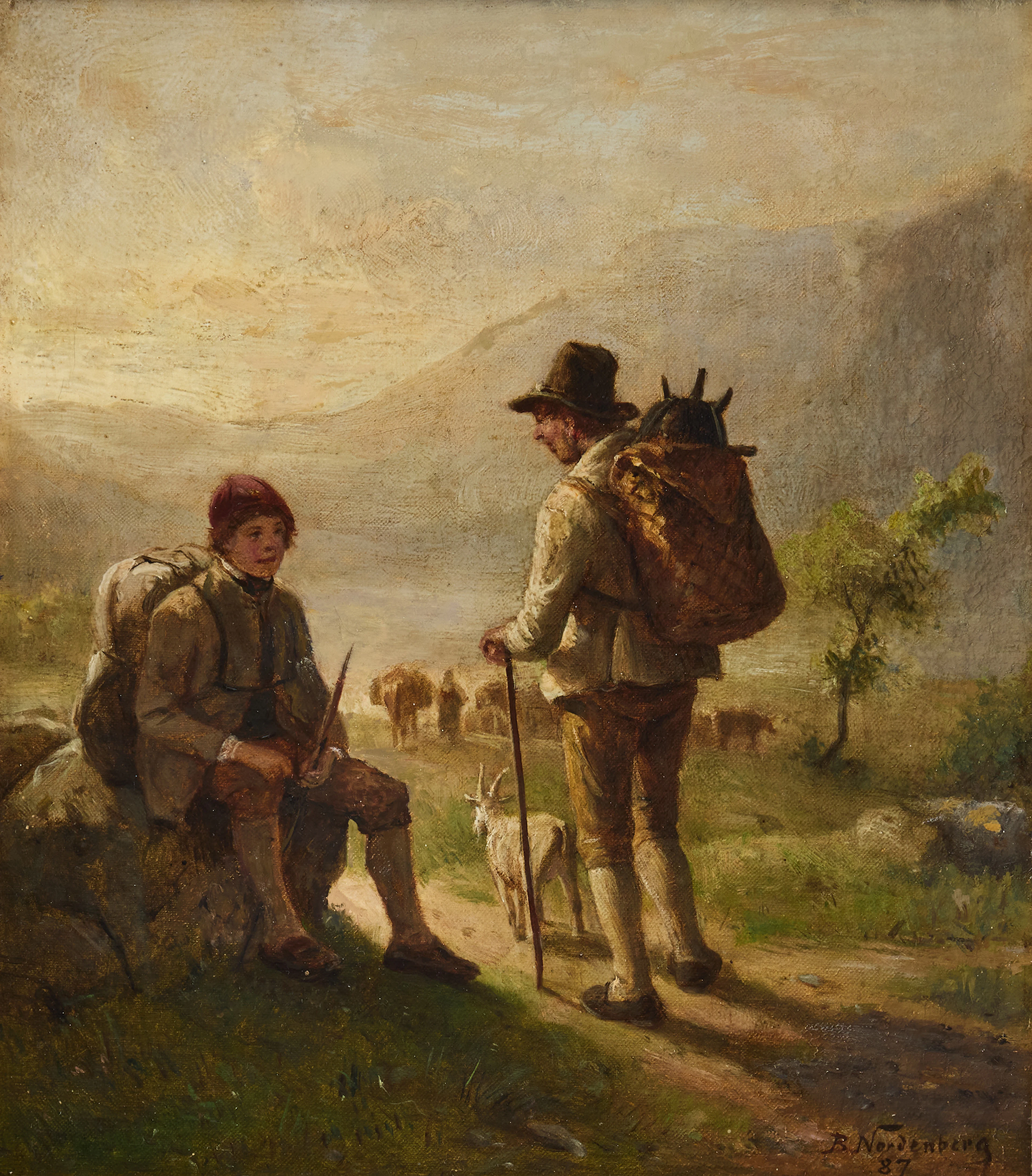 BENGT NORDENBERG. Landskap med vilande vallpojkar.