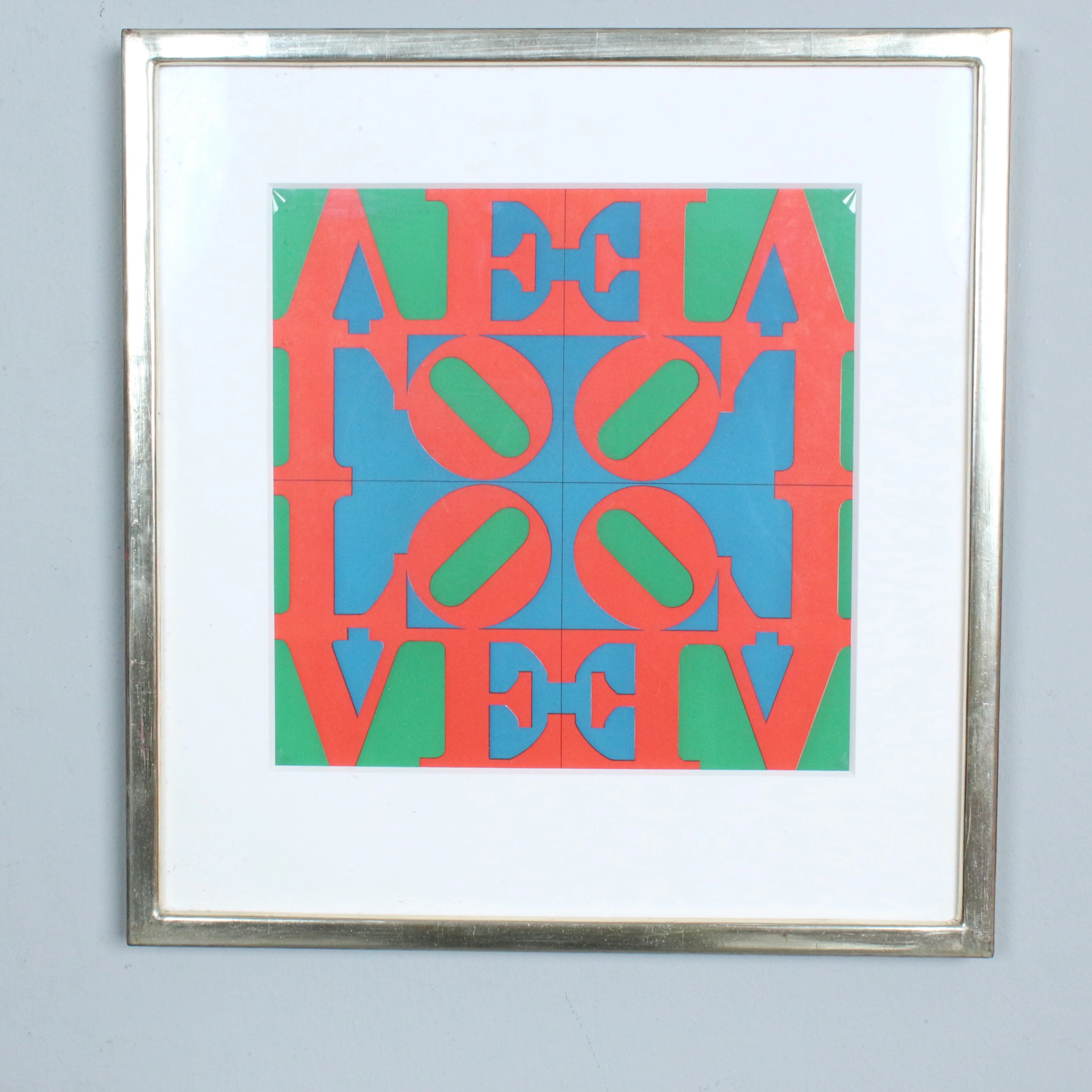 ROBERT INDIANA. NACH. Farbdruck, '' Love Wall '', gerahmt.