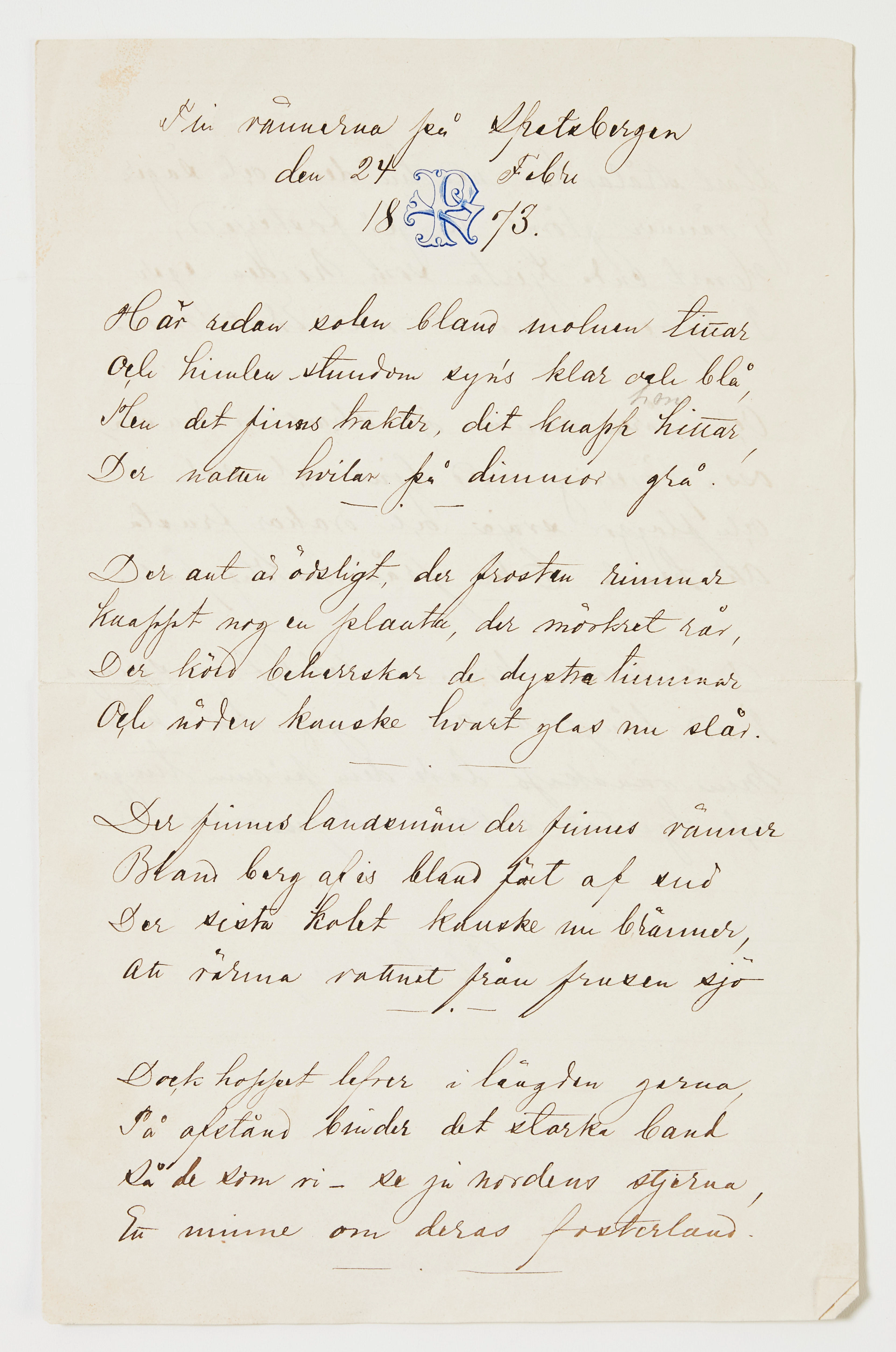PALANDERS DIKT “TILL VÄNNERNA PÅ SPETSBERGEN” 1873.