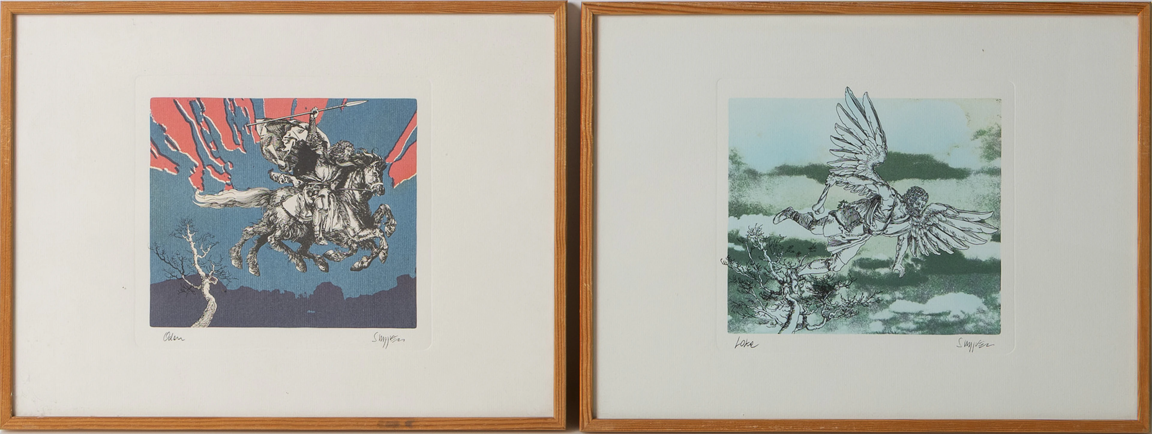 SWERRE NYGREN. Grafiska tryck, 4st, "Tor", "Oden", "Brage", "Loke", signerade.