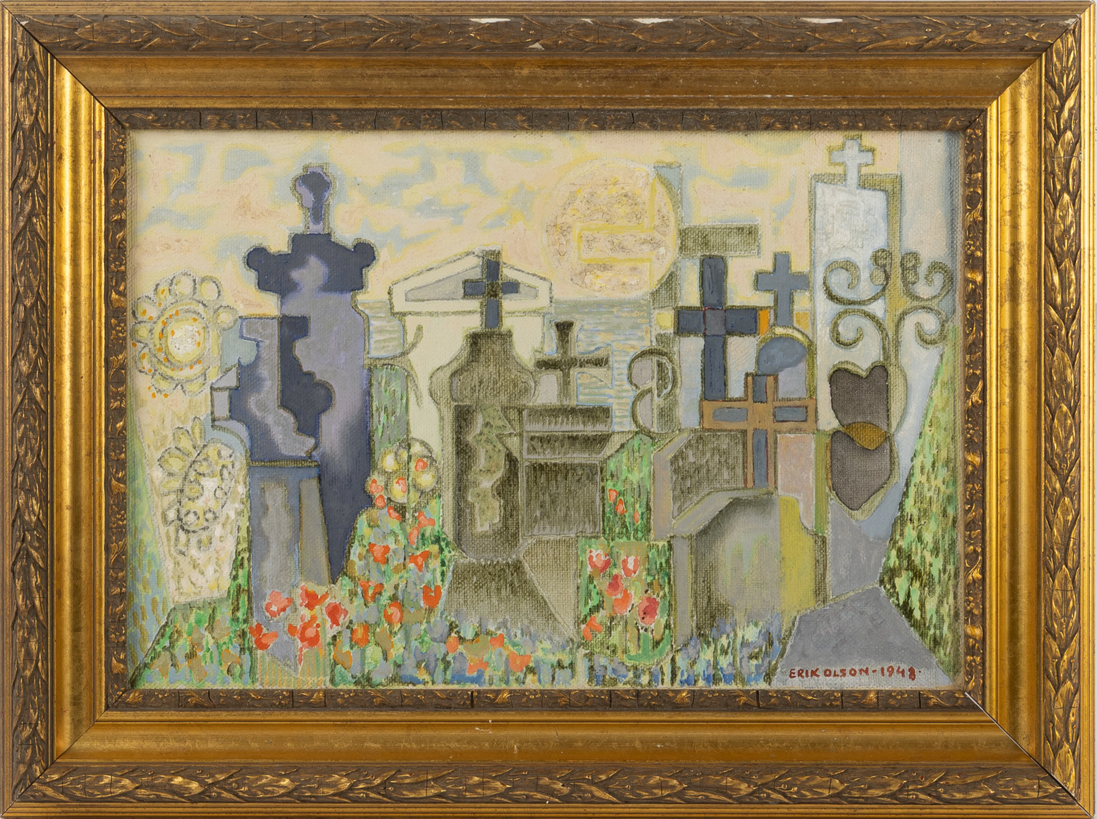 ERIK OLSON. "kyrkogård i Provence", olja på duk.