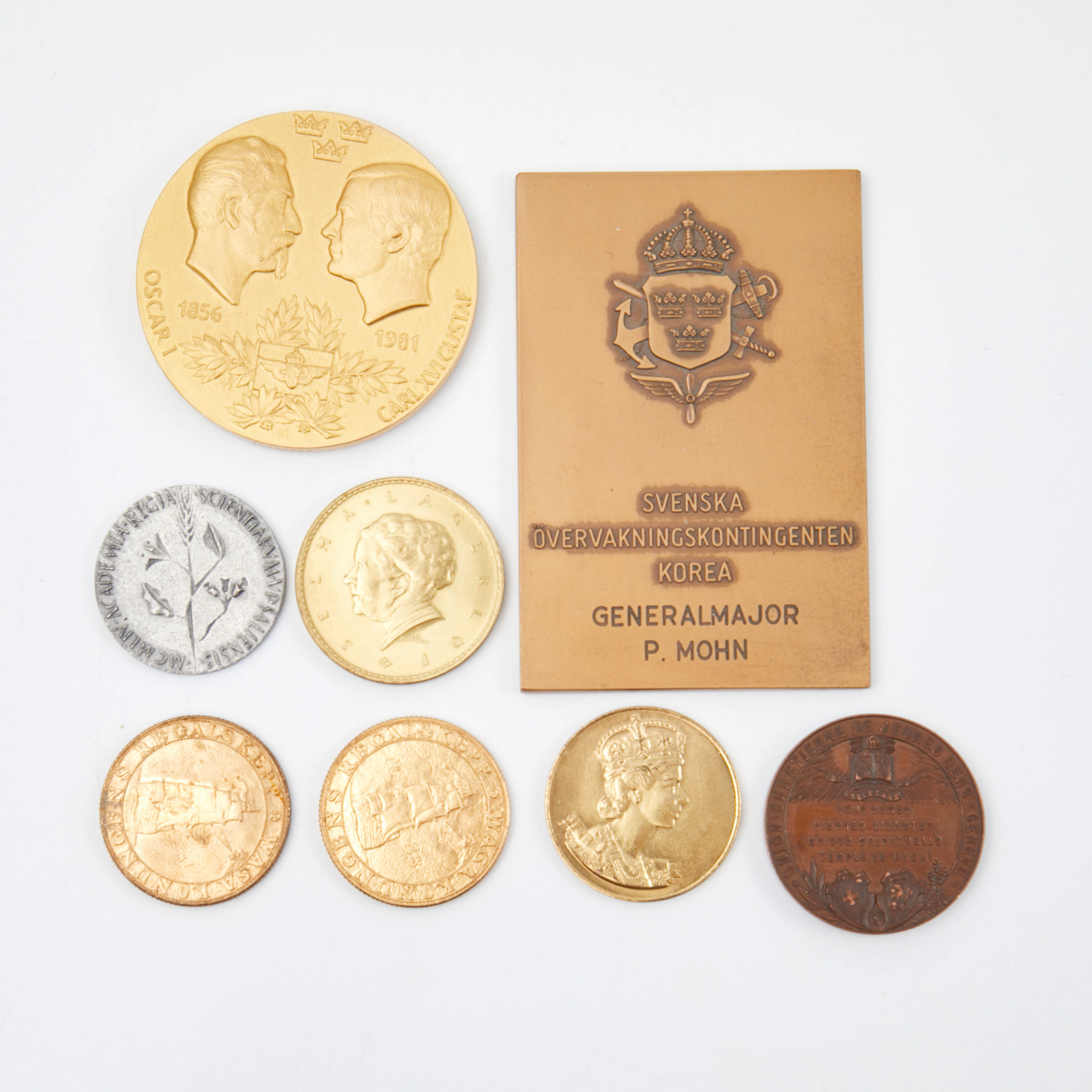 MINNESMEDALJER, 8 st, Statens järnvägar 125 år, 1981, förgylld brons