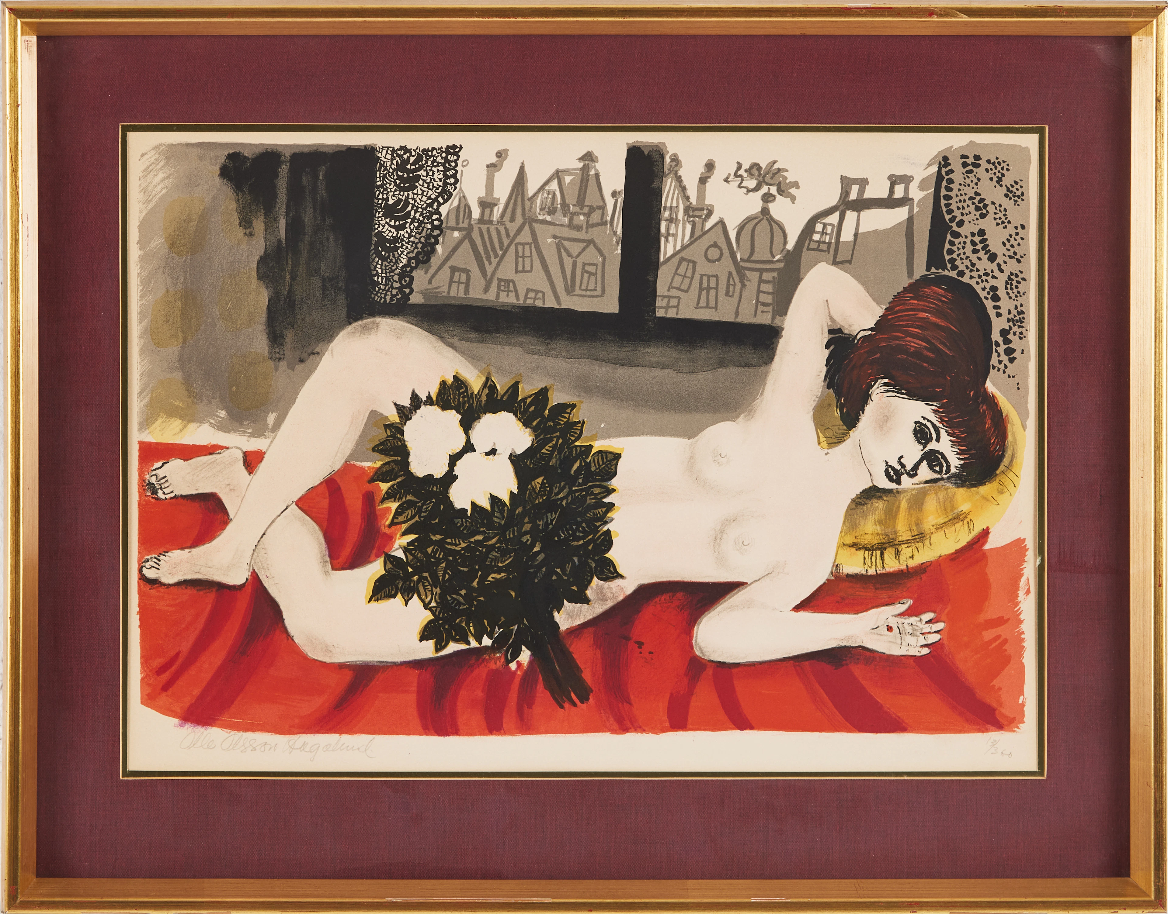 OLLE OLSSON-HAGALUND (1904-1972). "Nyckelpigan", färglitografi.