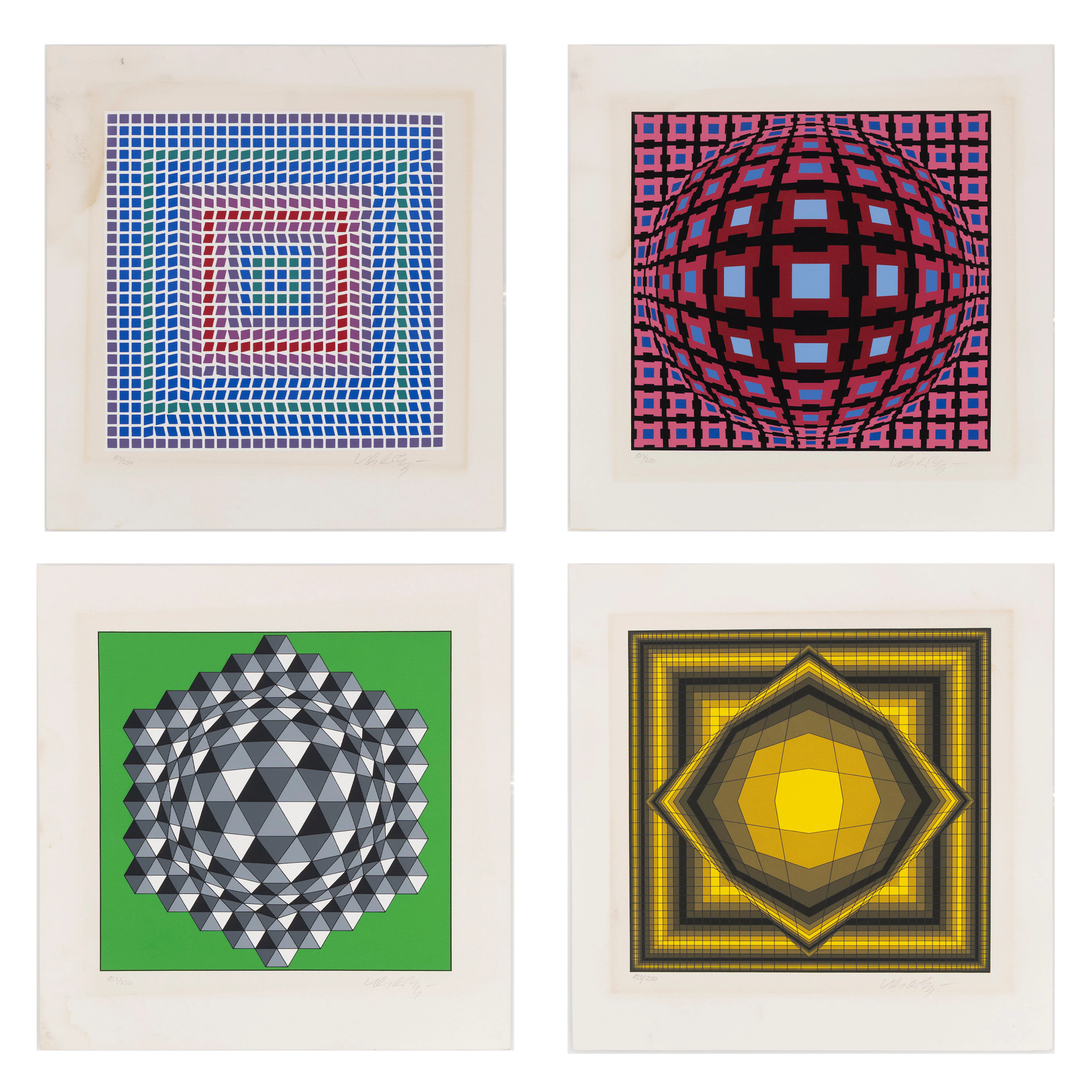 VICTOR VASARELY. Kompositioner, 4 seriegrafier, oramade blad.