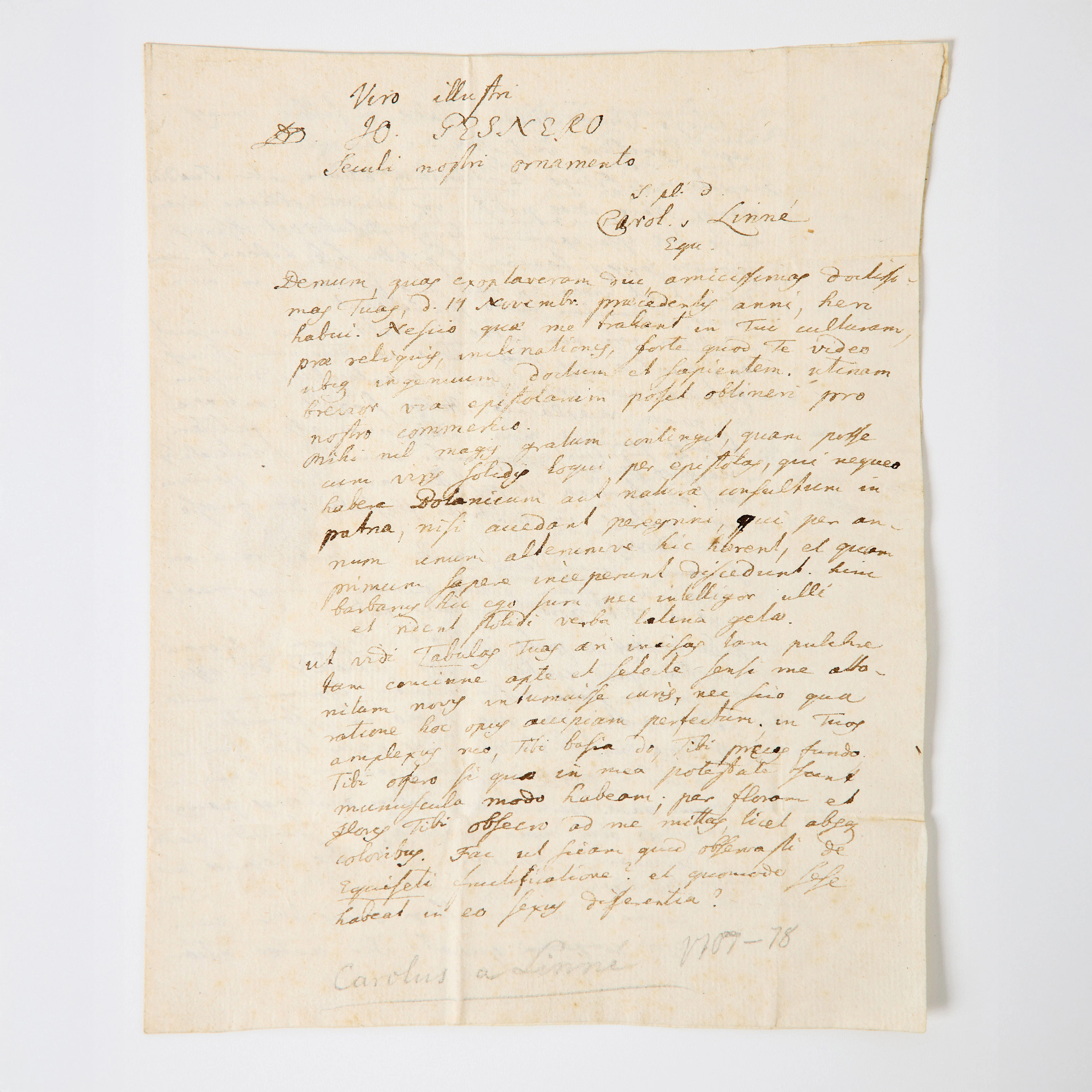 LINNAEUS'S LETTER TO JOHANNES GESNER, 1764.
