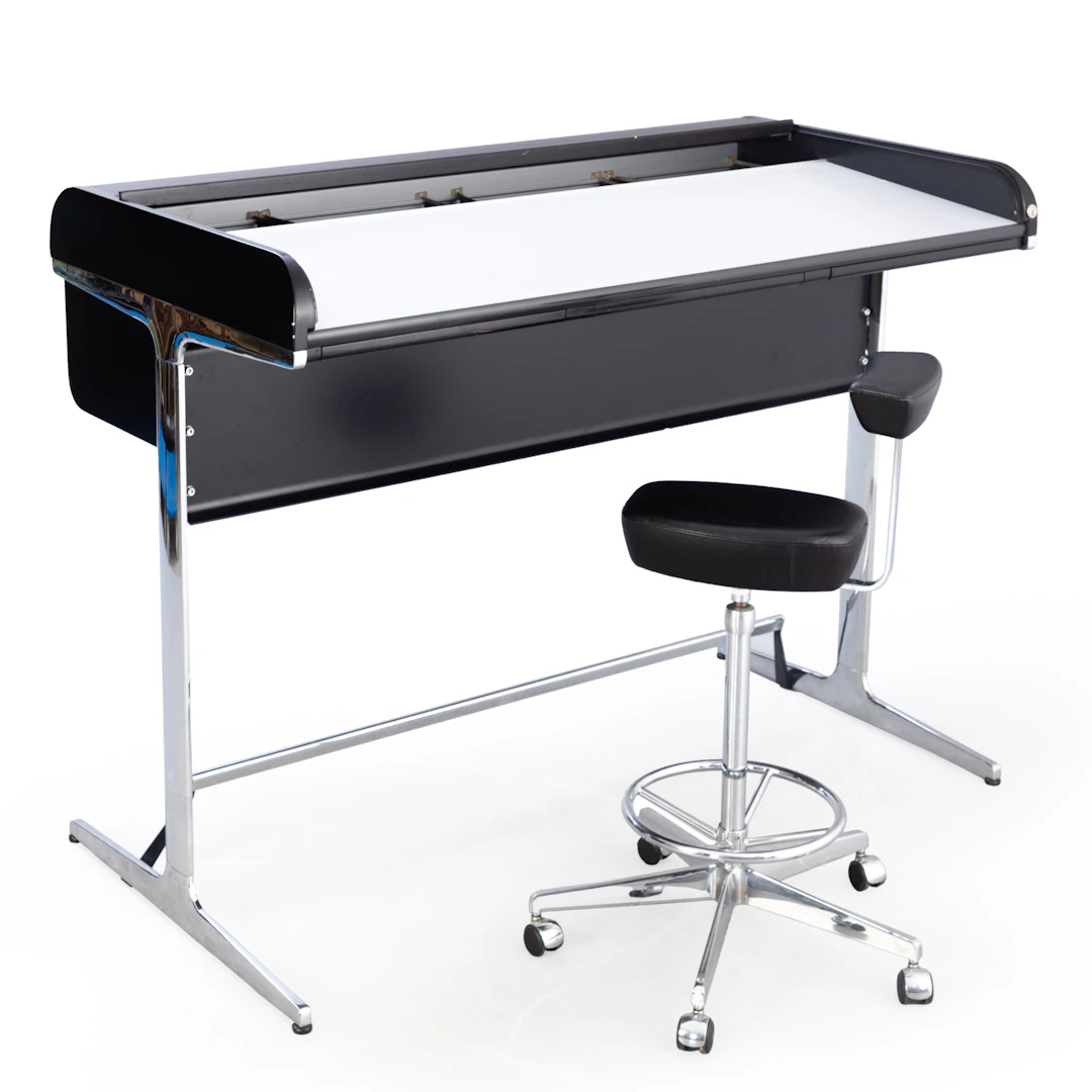GEORGE NELSON. Schreibtisch 'Rolltop-high-desk' / Pult + Stuhl für Vitra (2).