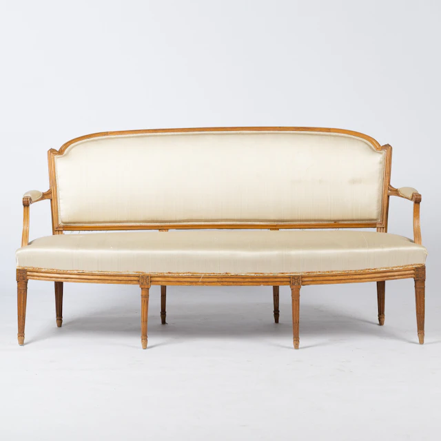 SOFFA, Louis XVI-stil, omkring år 1900, stomme i trä, fast stoppad