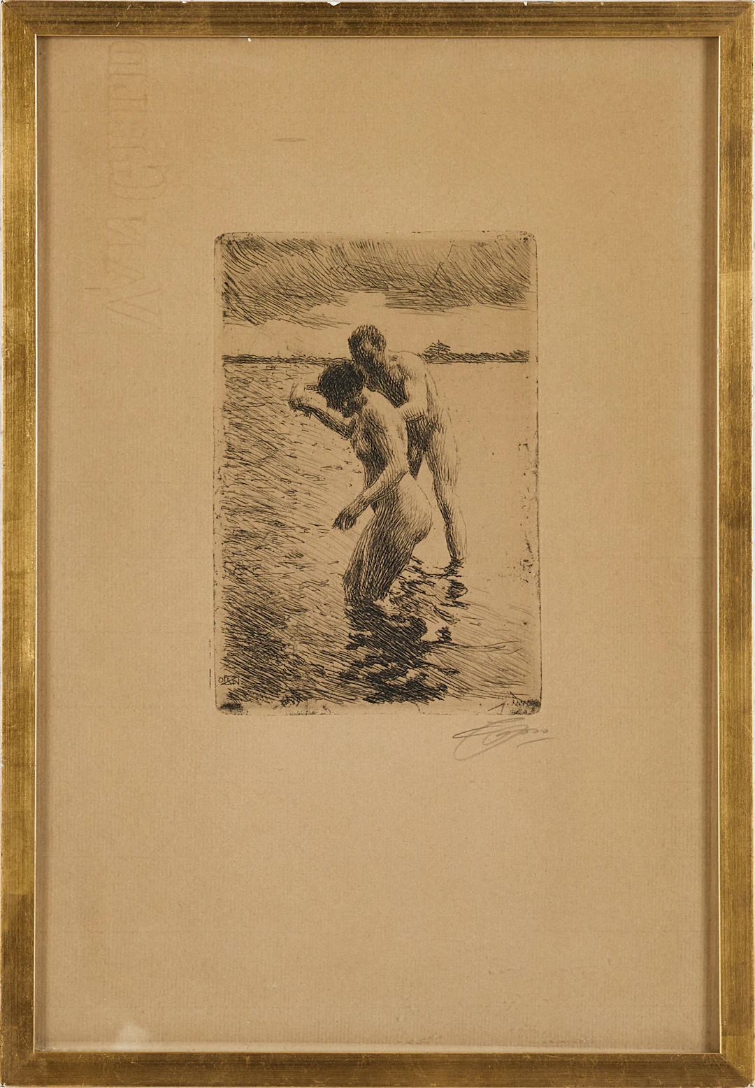 ANDERS ZORN. "Lots", signerad, etsning, tryckt på Van Gelder papper.