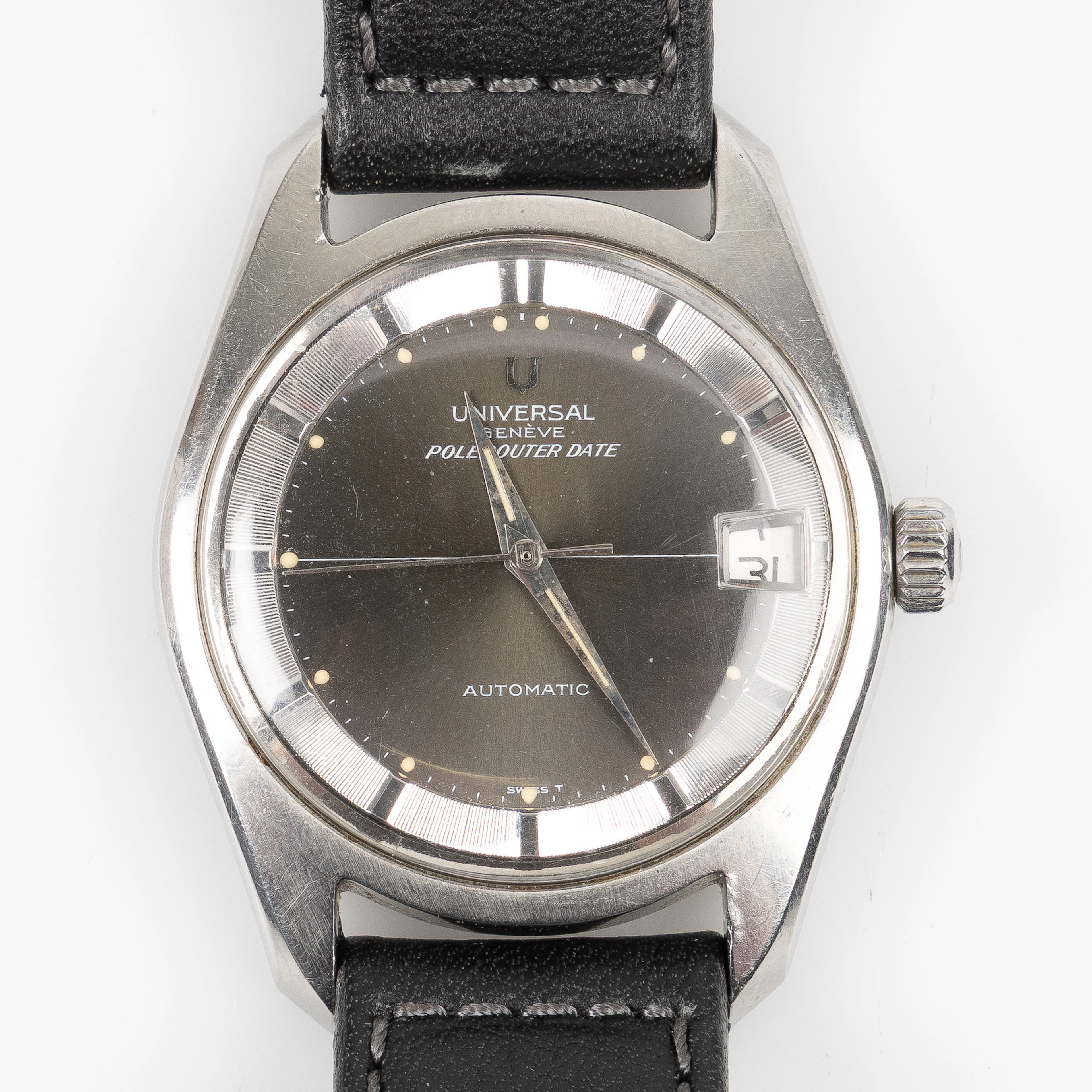 UNIVERSAL, Polerouter Date, armbandsur, 35 mm, stål, ca 1965.