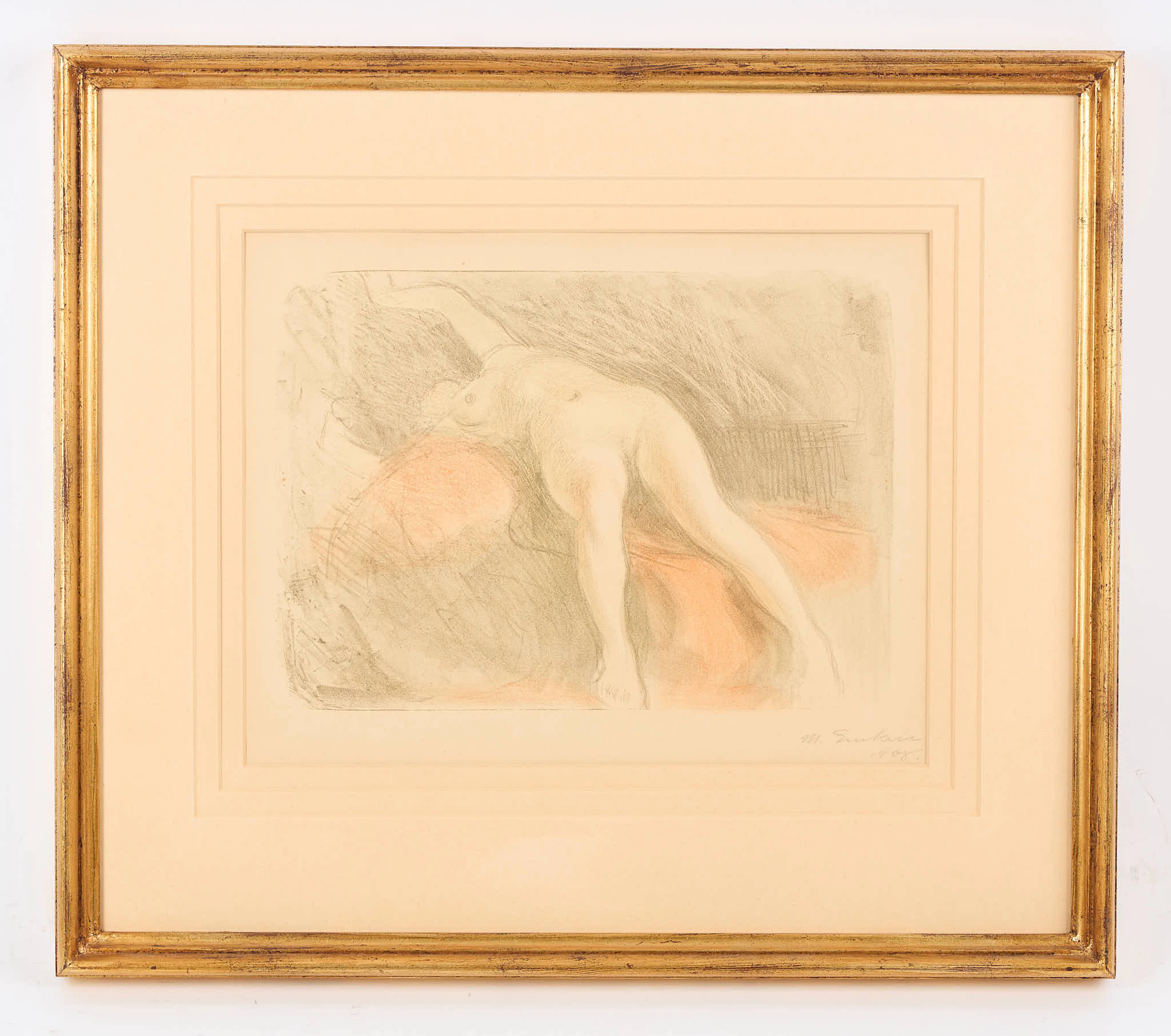 MAGNUS ENCKELL. Vilande modell, signerad samt daterad 1908, litografi.