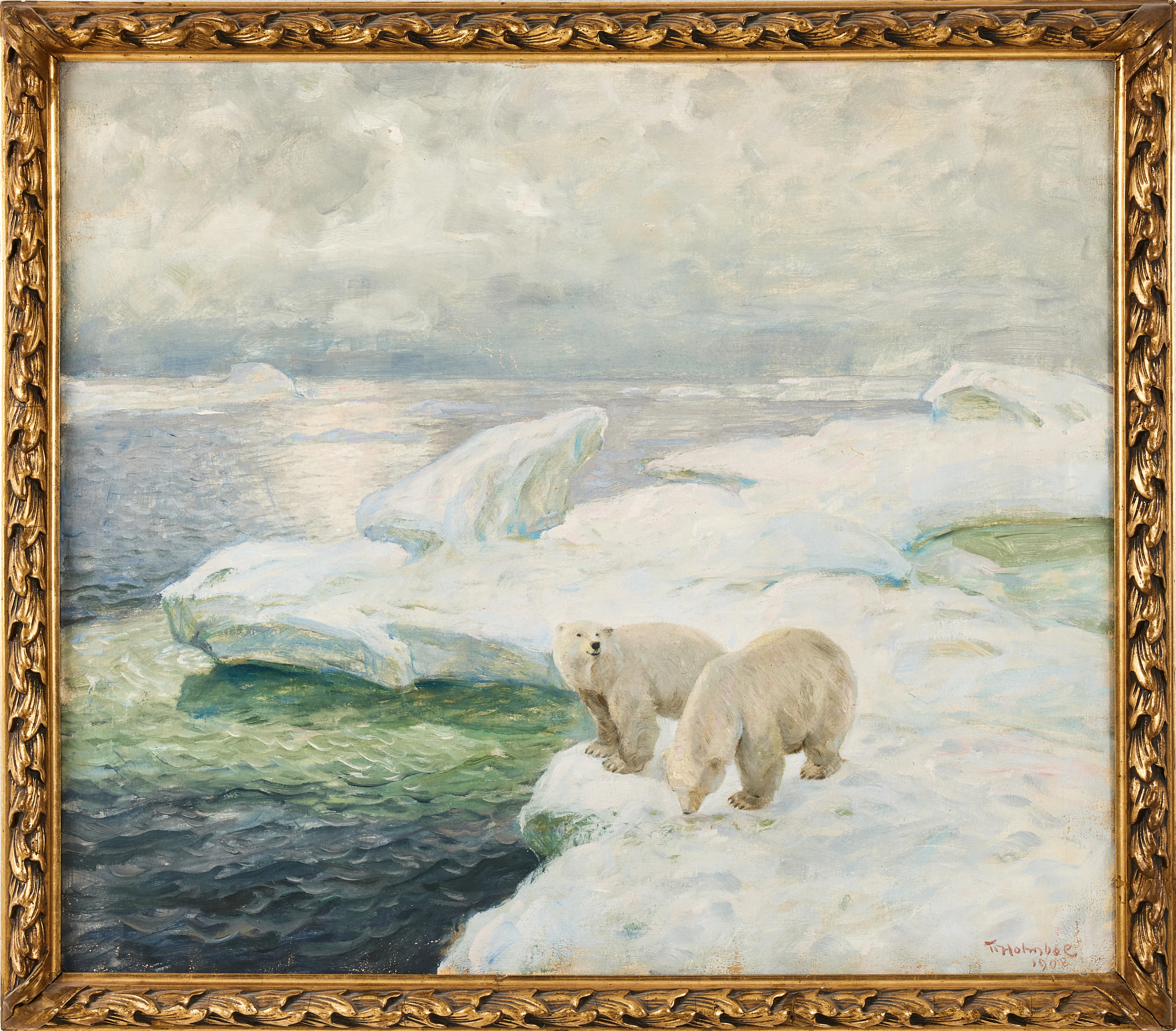 THOROLF HOLMBOE (1866-1935). Isbjörnar, olja på duk, signerad och daterad 1902.