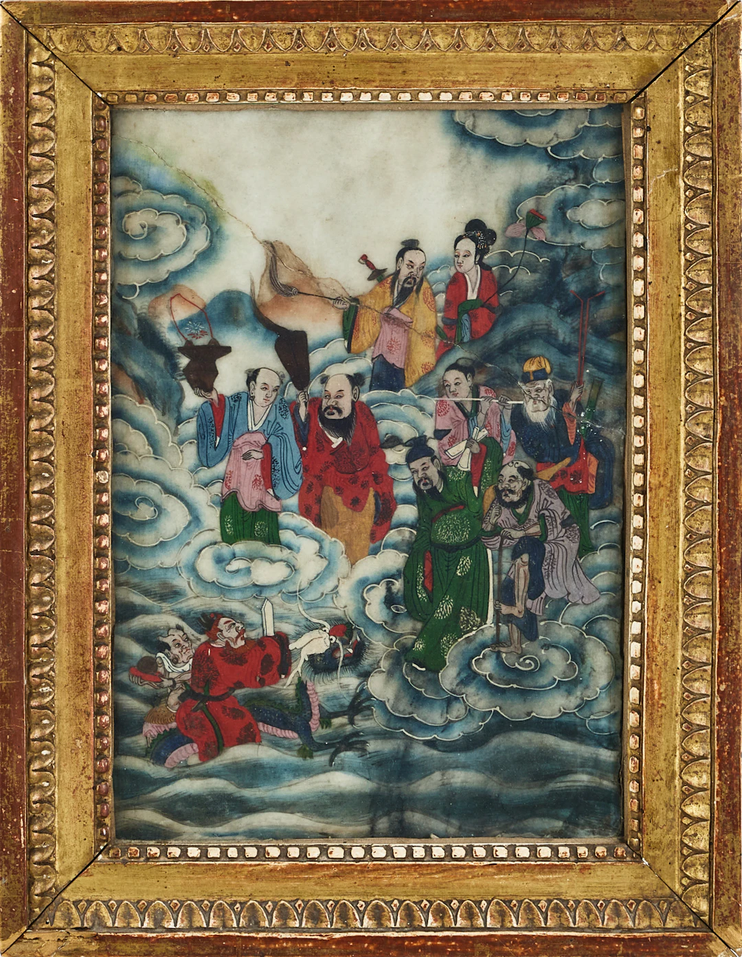 PLAKETT, sten, Kina, 1800-tal, motiv av figurscen med de åtta taoistiska