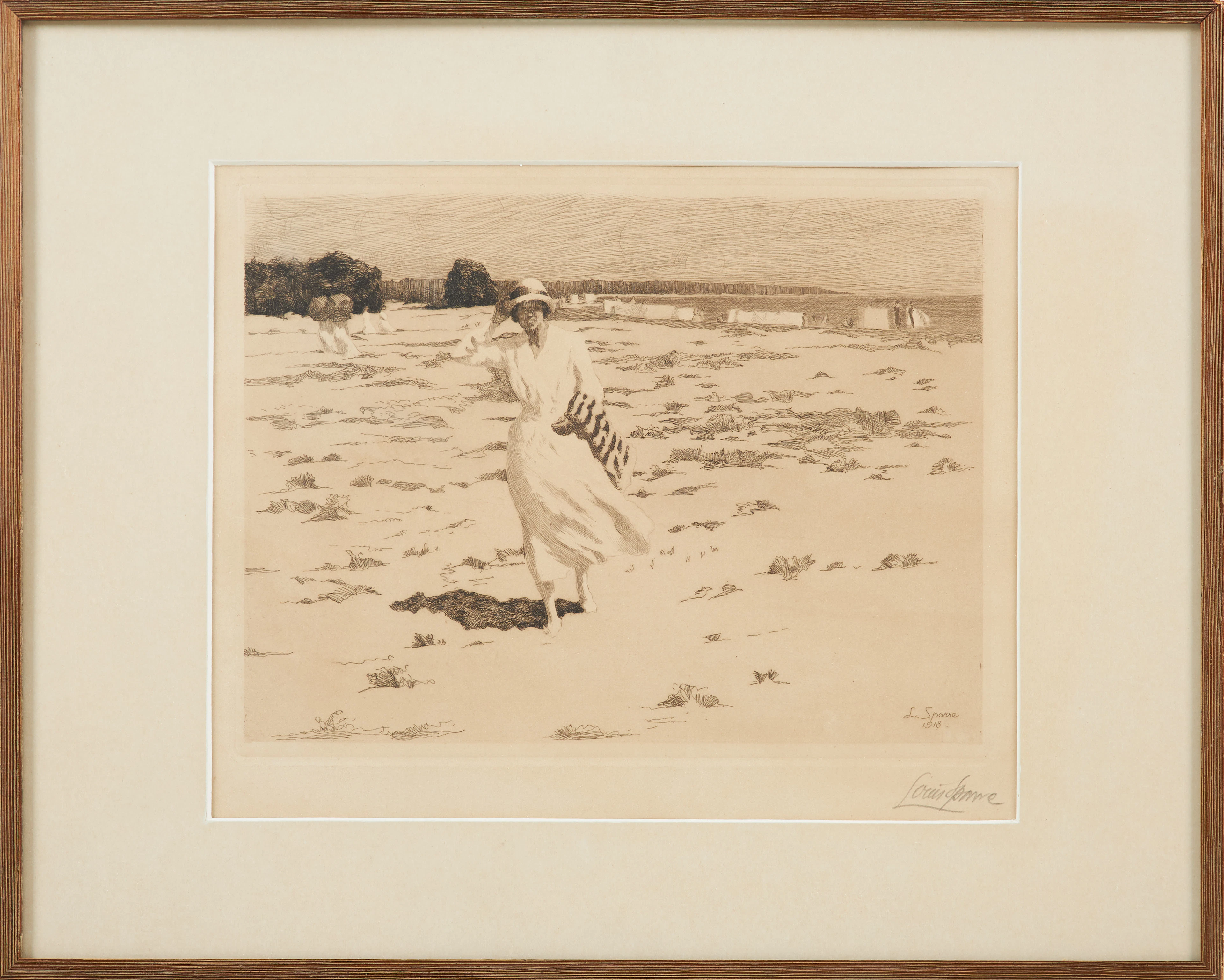LOUIS SPARRE. "En solig strand", etsning, tryck, daterad och signerad