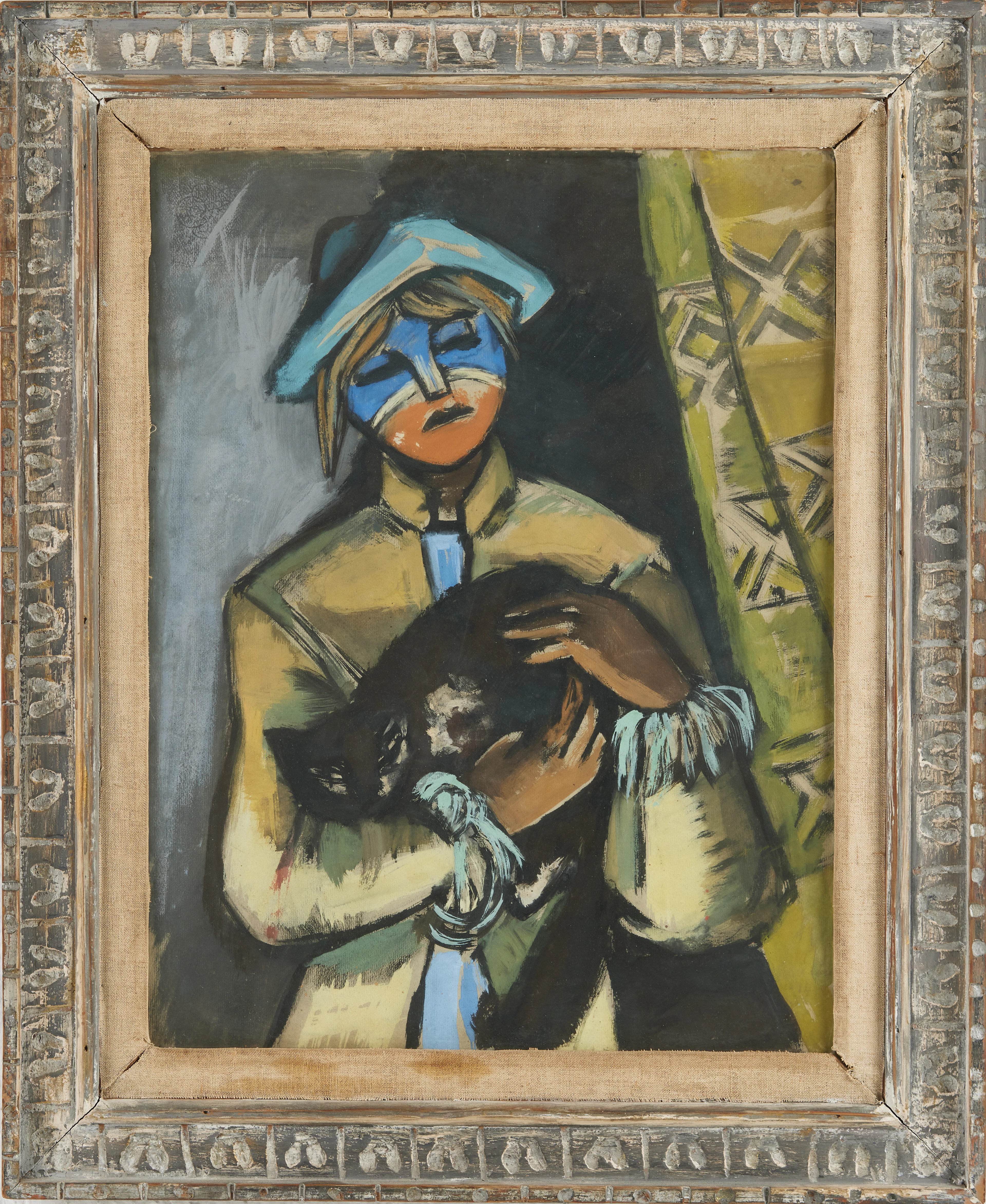 ERIK LARSGÅRD. TILLSKRIVEN. Kvinna med katt, gouache/blandteknik på papper.