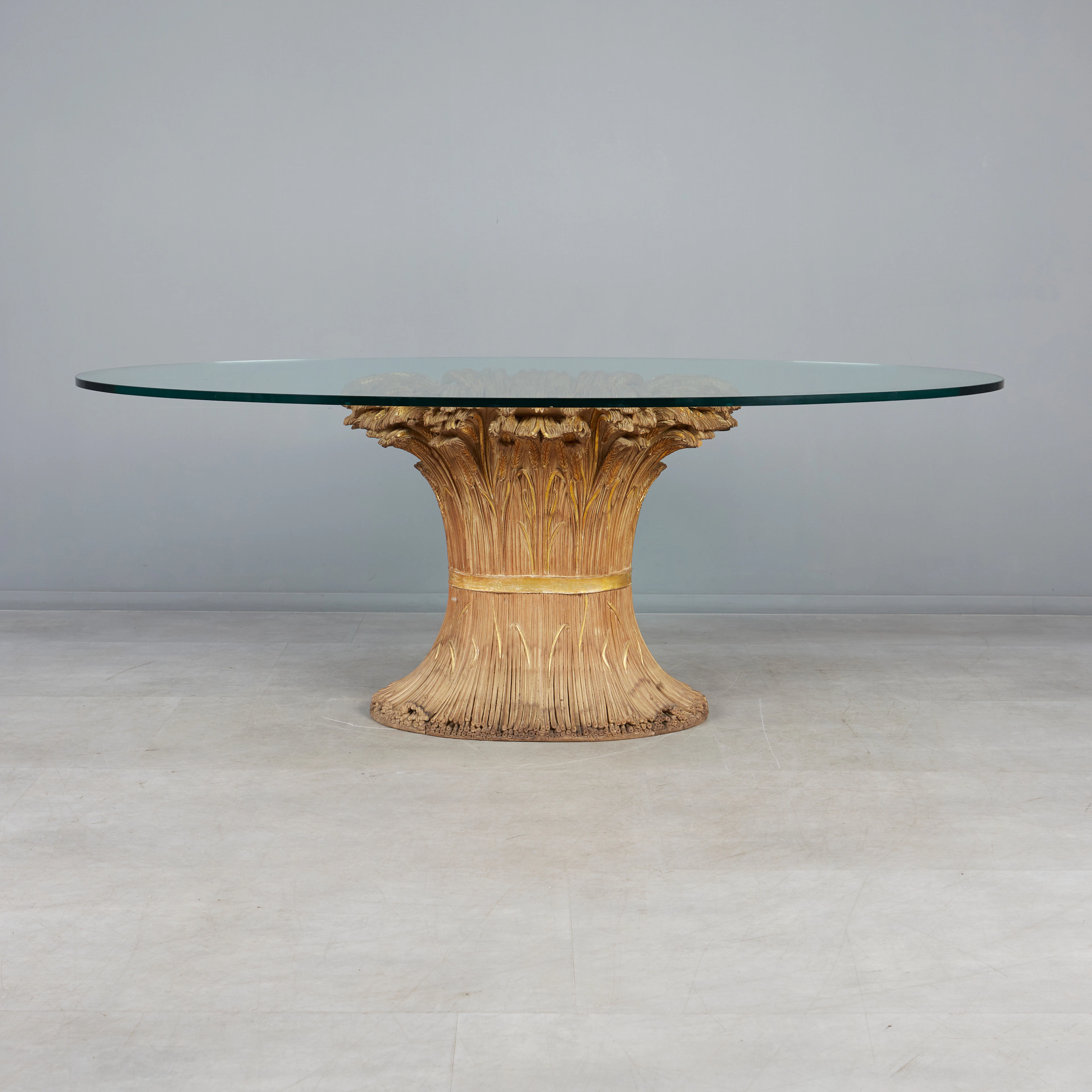 CHELINI FIRENZE. Ovaler Tisch / Esstisch, Glas, Holz, 1970/80er Jahre, Italien.