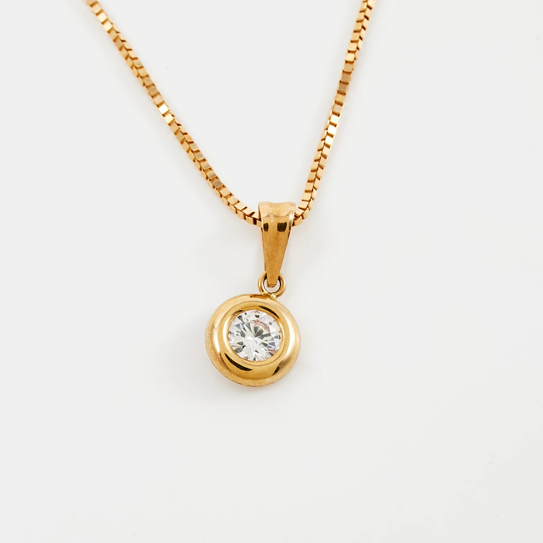 HALSBAND med HÄNGE, 18 k guld, venetiansk länk, hänge med 1 briljantslipad