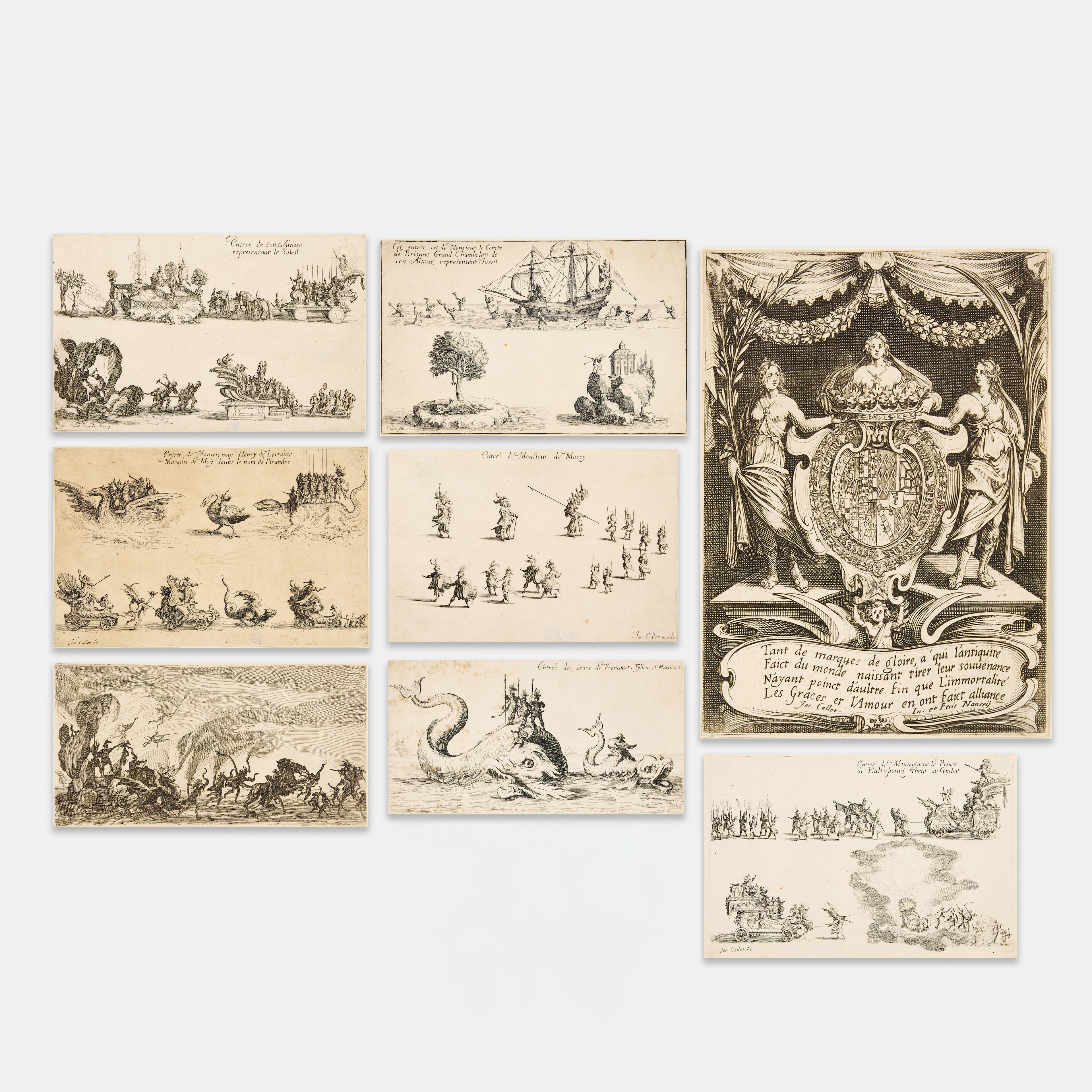 JACQUES CALLOT (FRANCE 1592-1635). Eight etchings from "La Combat