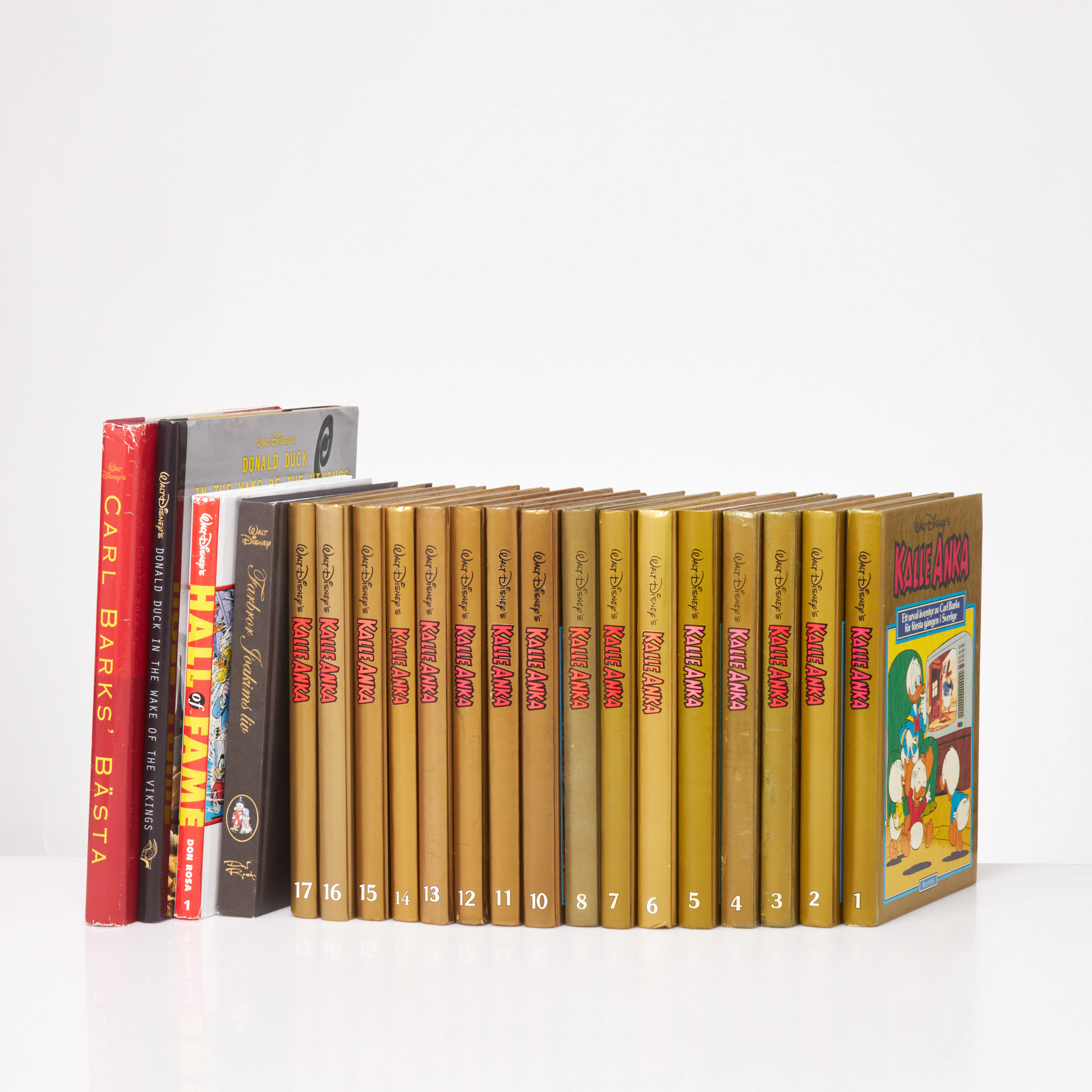 CARL BARKS. Kalle Ankas Guldbok komplett nr. 1-8 samt 10-17, alla