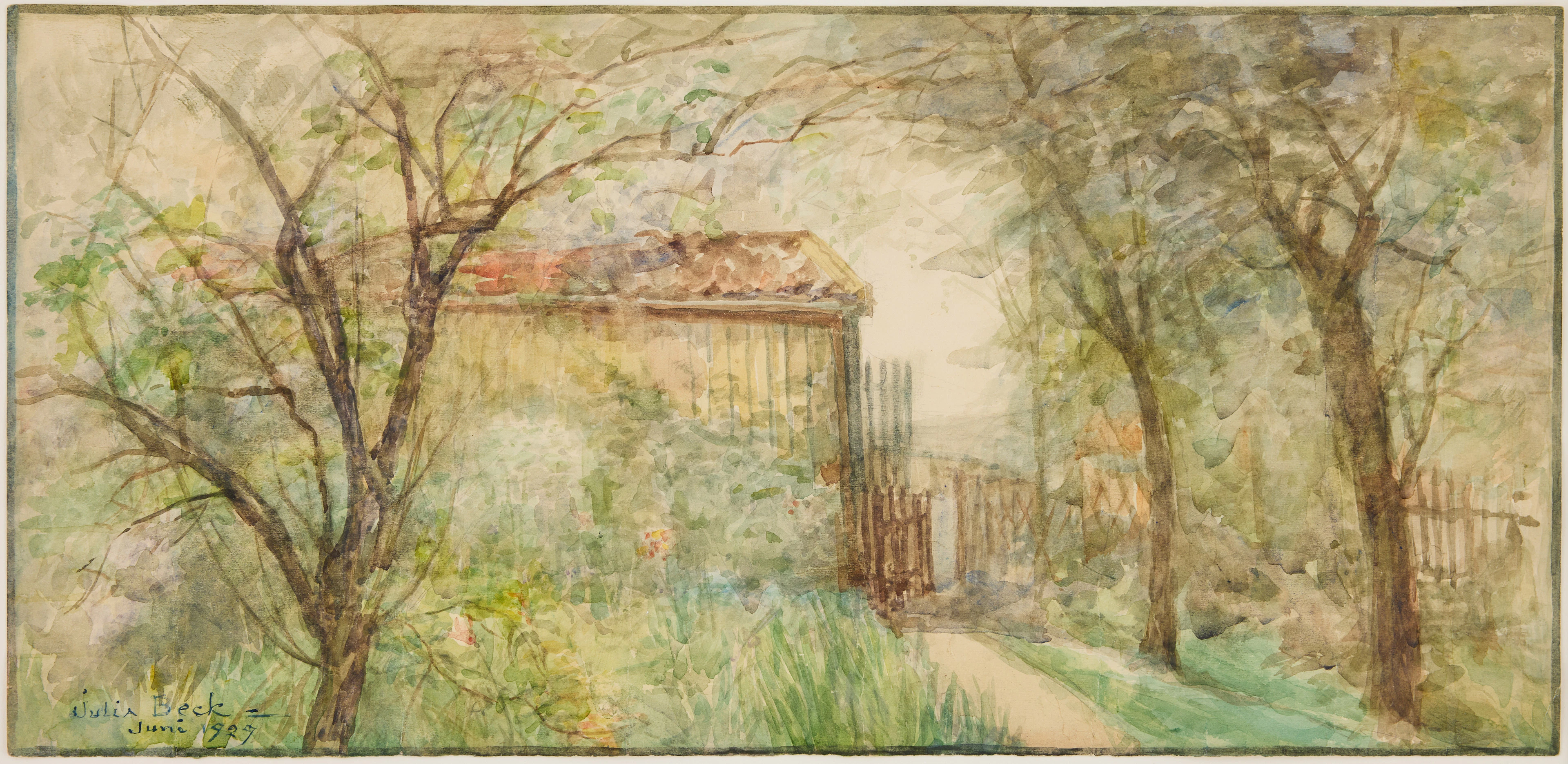 JULIA BECK. Sommargrönskande trädgård.