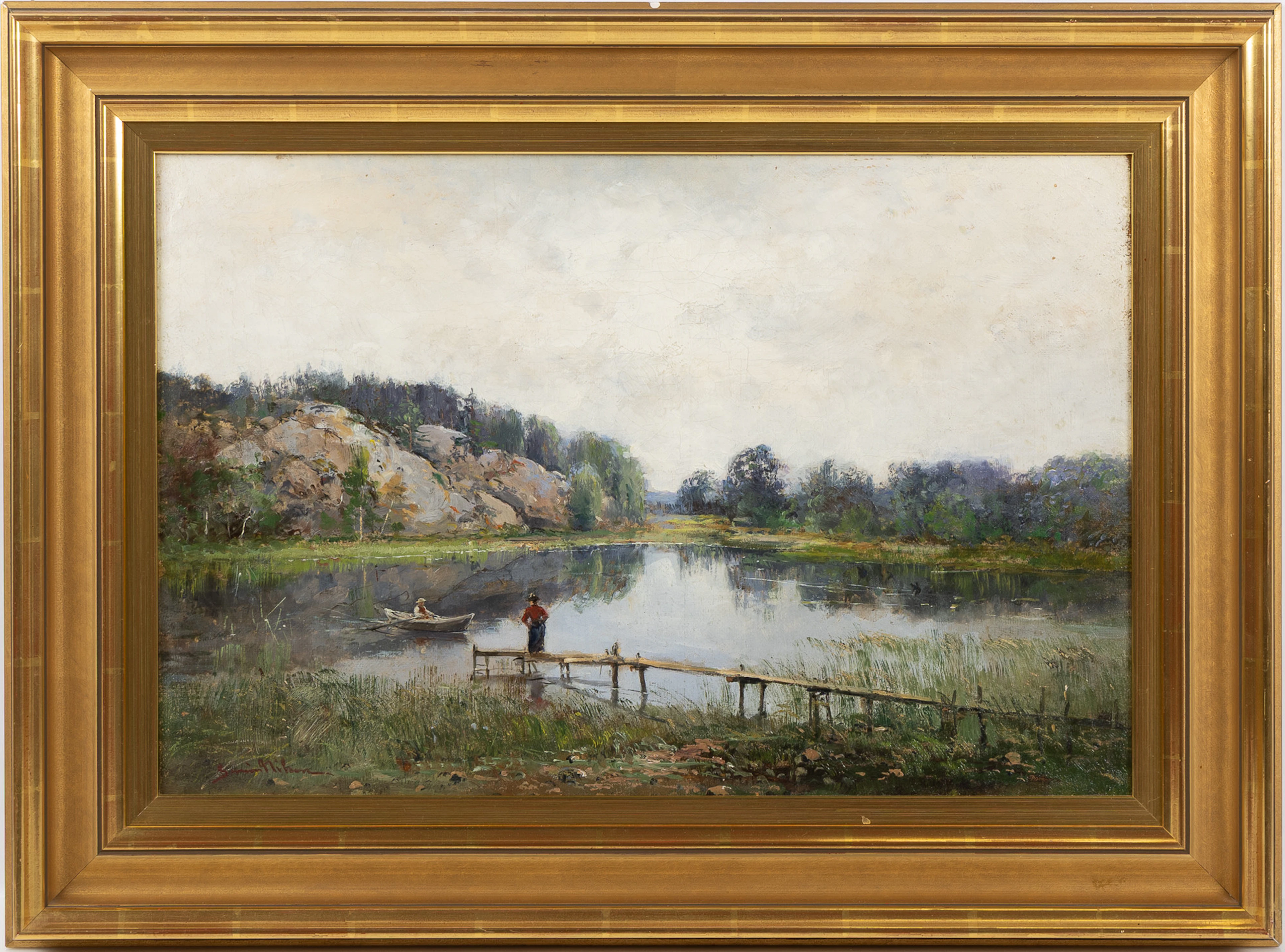 SEVERIN NILSON. Landskap med insjö, olja på duk.