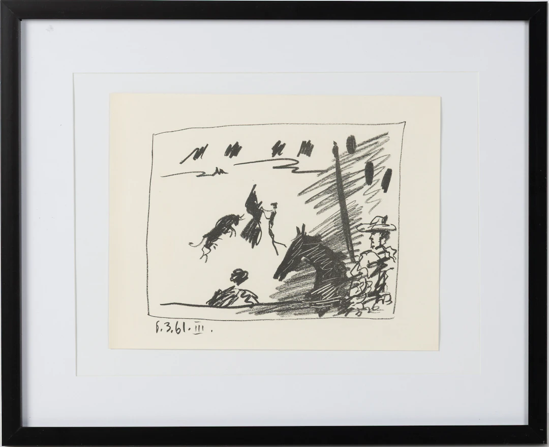 PABLO PICASSO. "Jeu de Cape", originallitografi, ur "A los Toros avec