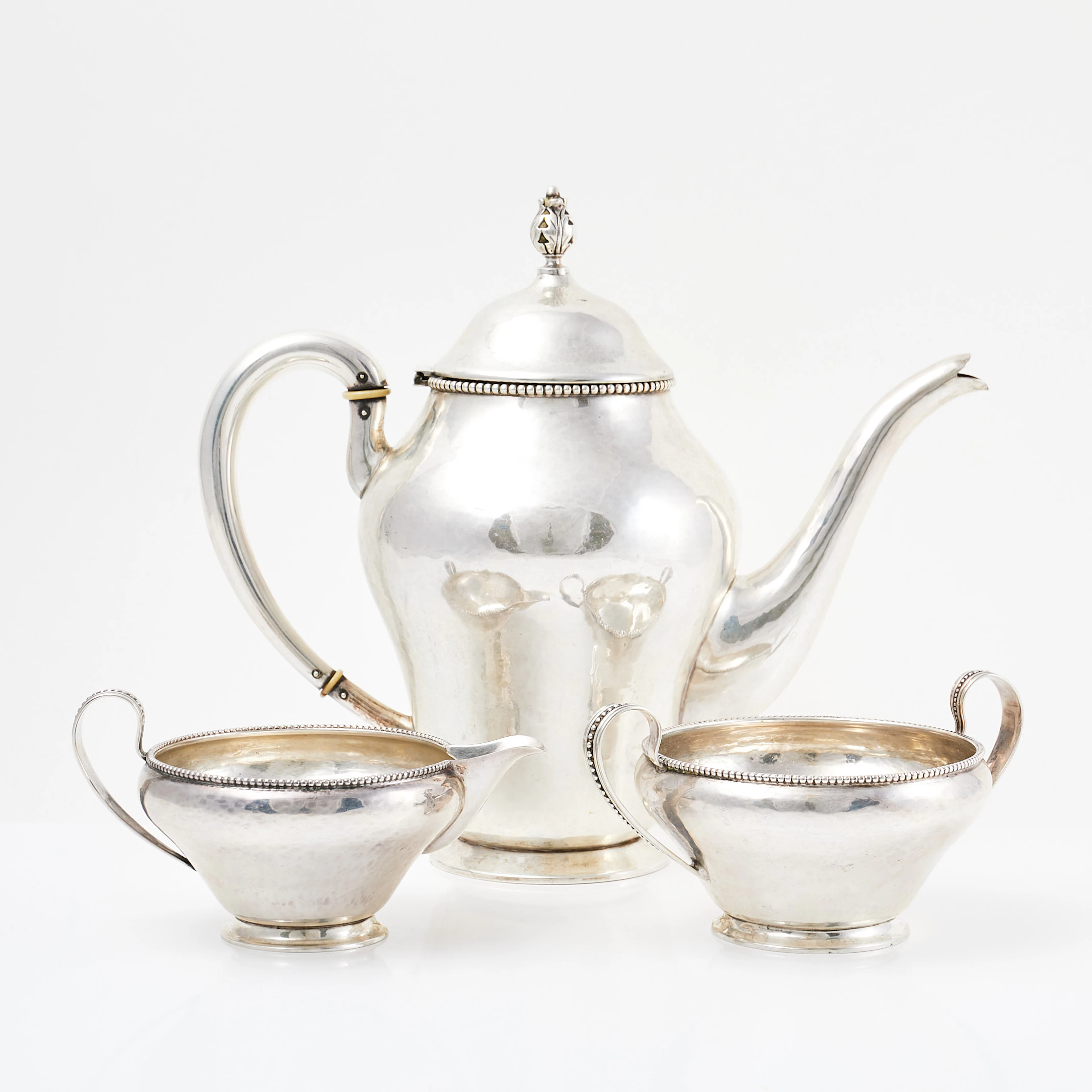 KAFFESET, 3 dlr, silver, hamrad dekor samt dekor av pärlband, Karl