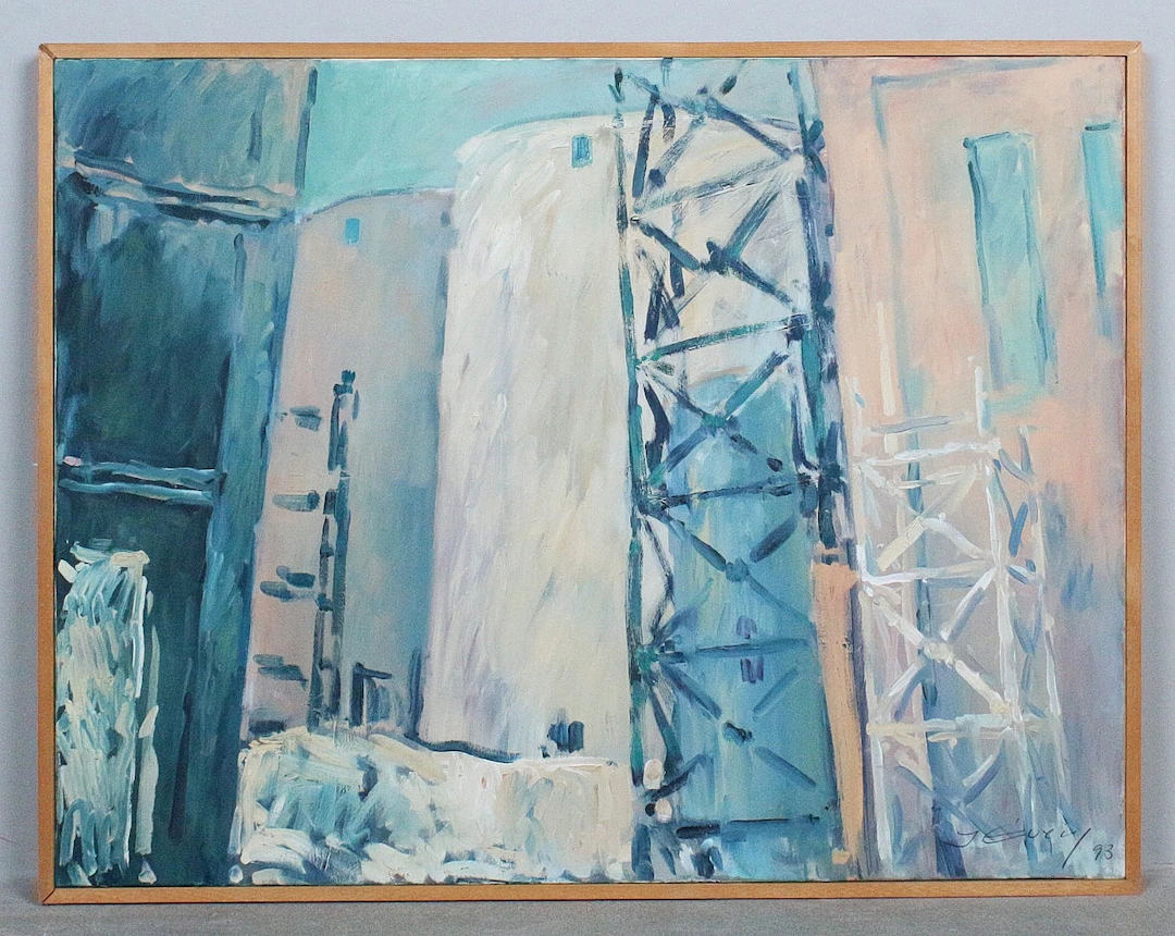 UNBEKANNTER KÜNSTLER. 'Factory Site I', Acryl auf Leinwand, signiert.