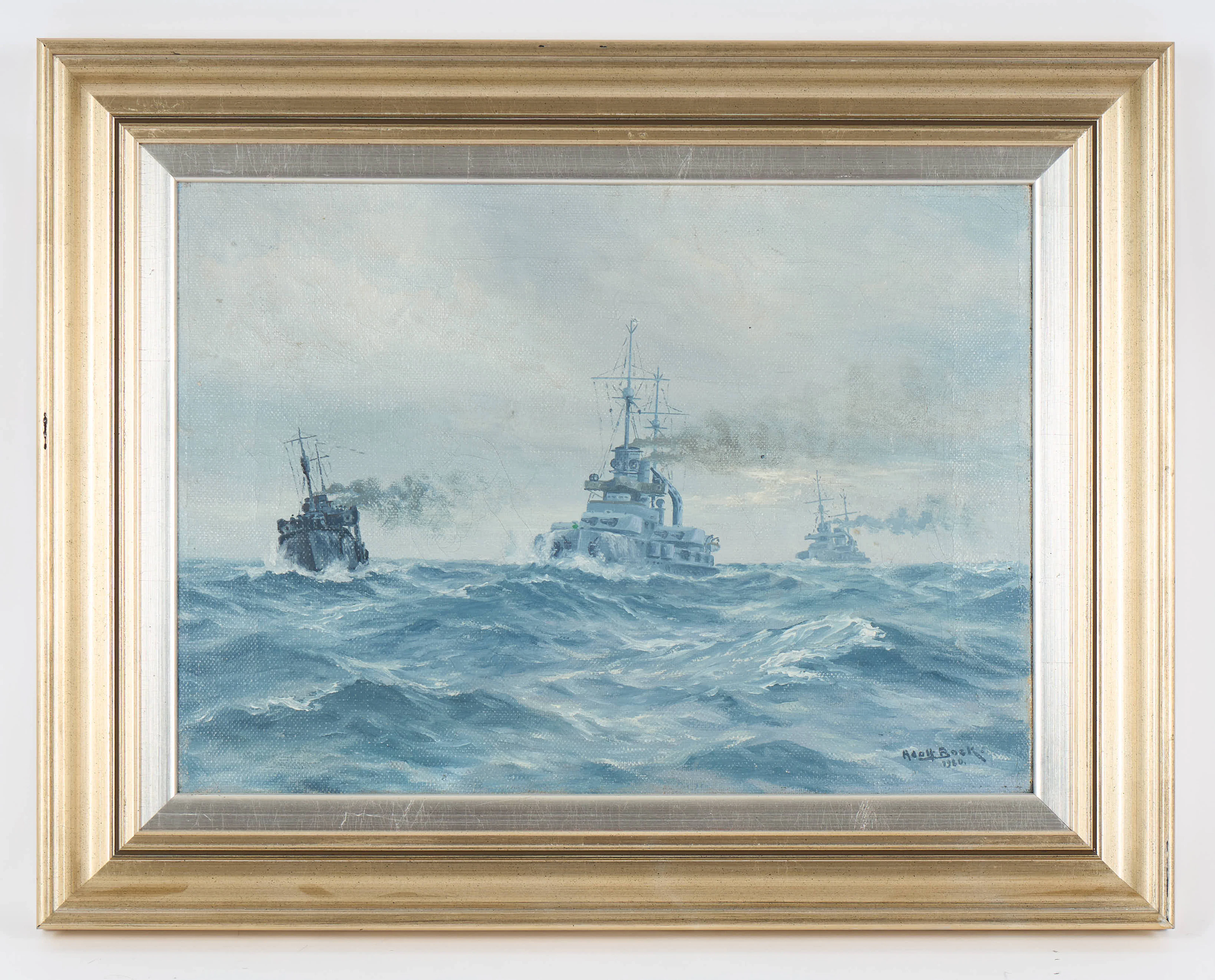 ADOLF BOCK. Fartyg på havet, signerad samt daterad 1960, olja på duk.