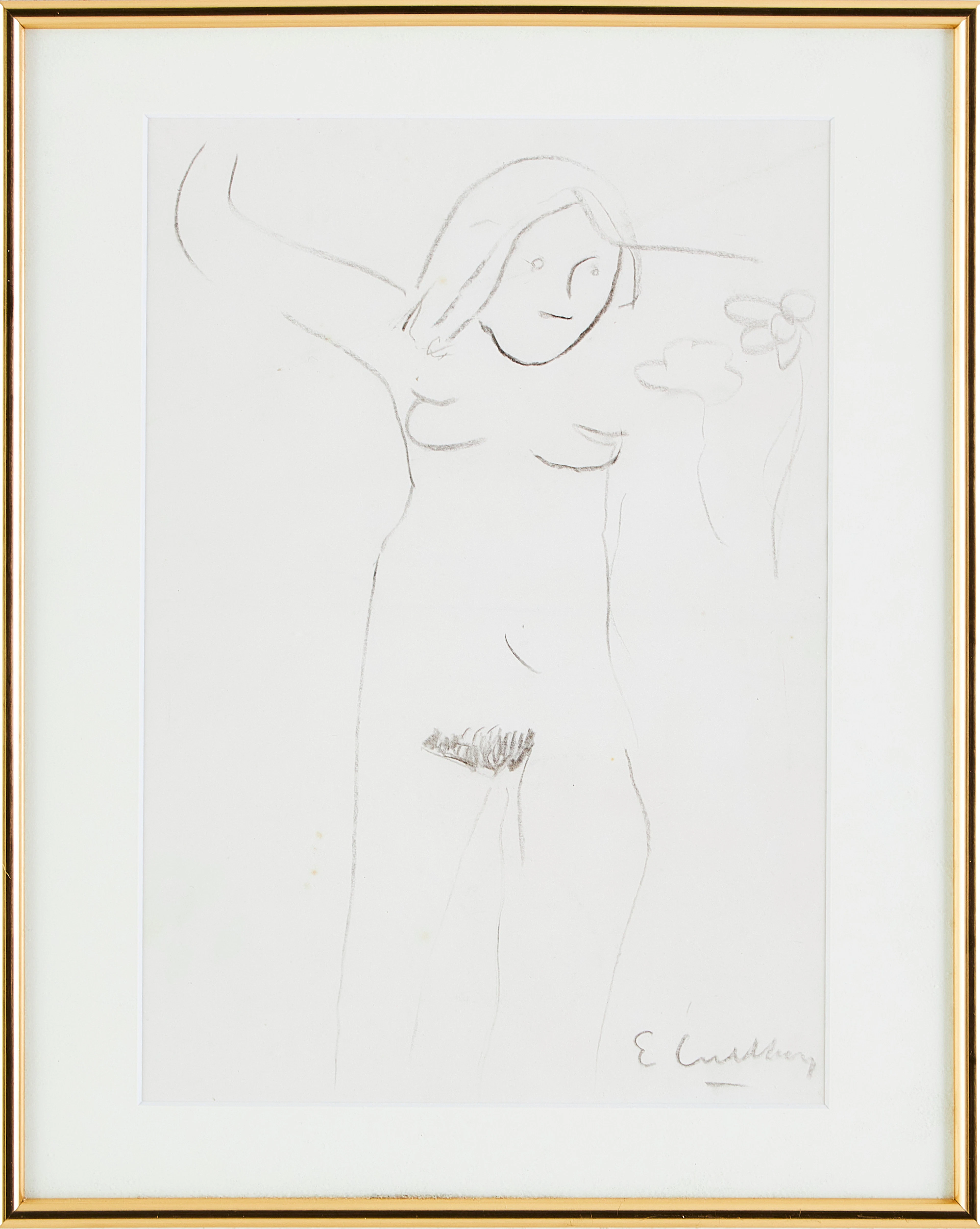 ERLAND CULLBERG. Nakenstudie, kolteckning.