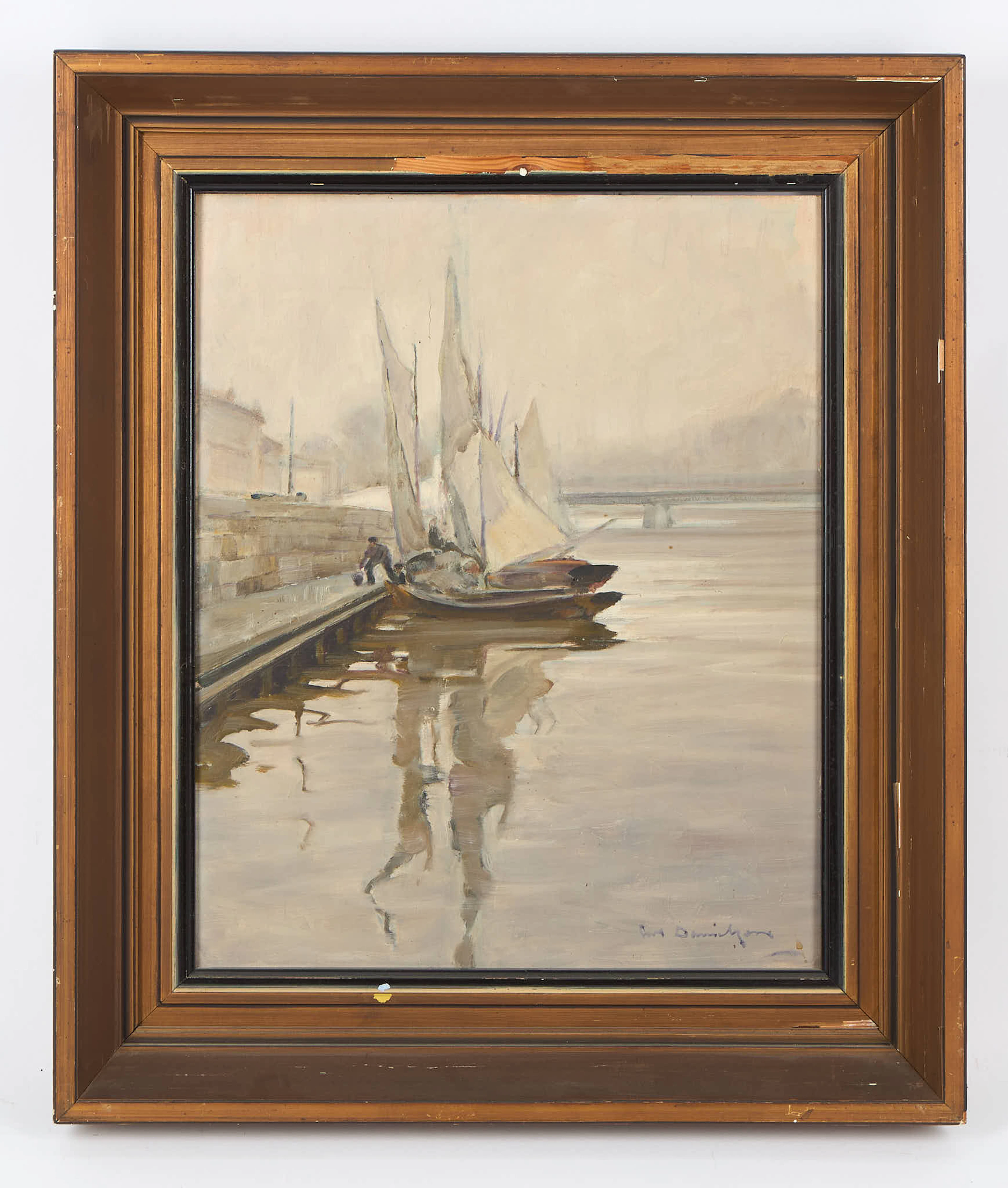 CARL DANIELSON. Hamnvy, signerad, olja på pannå.