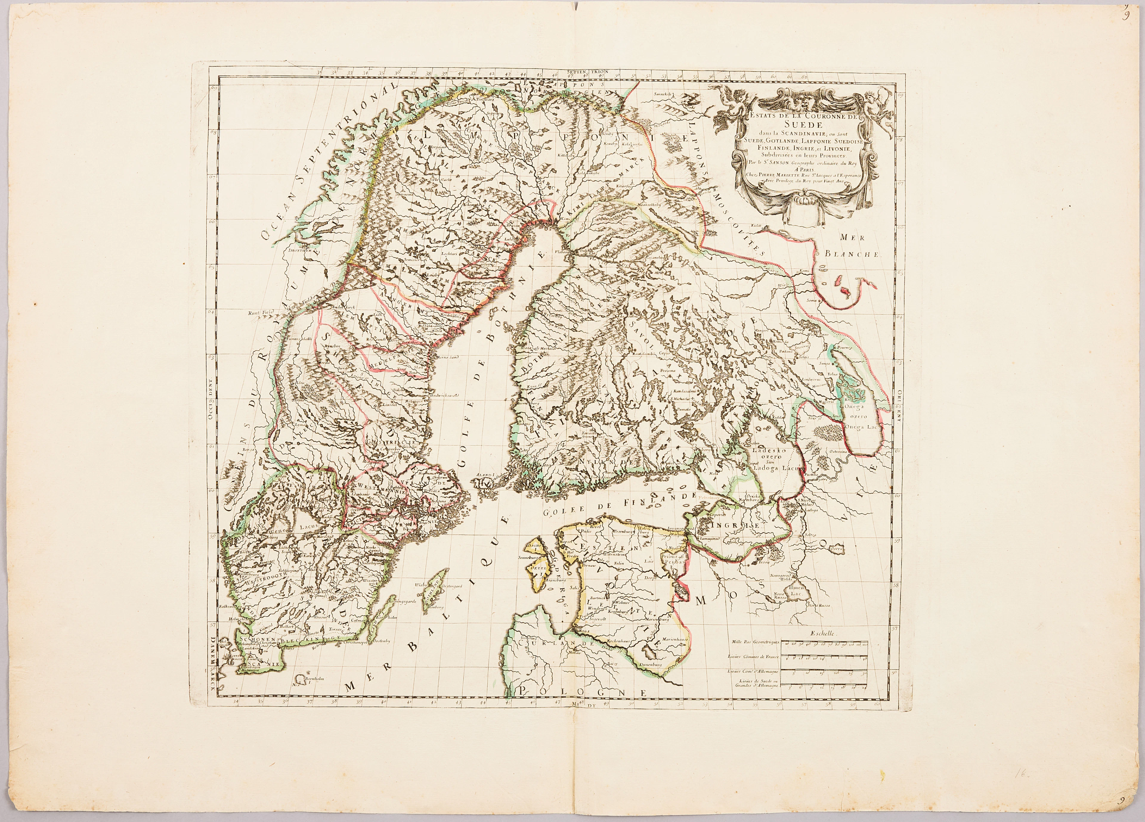 KARTA ÖVER SKANDINAVIEN AV SANSON, ca 1665.