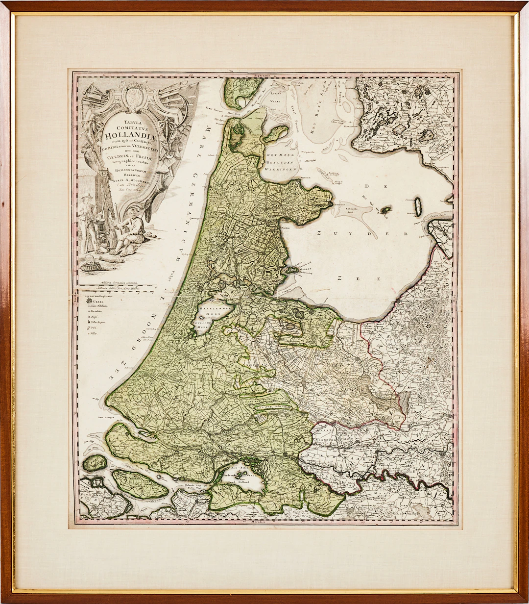 HOMANN, karta över Holland, 1788, "Tabula comitatus Hollandiae" kolorerat