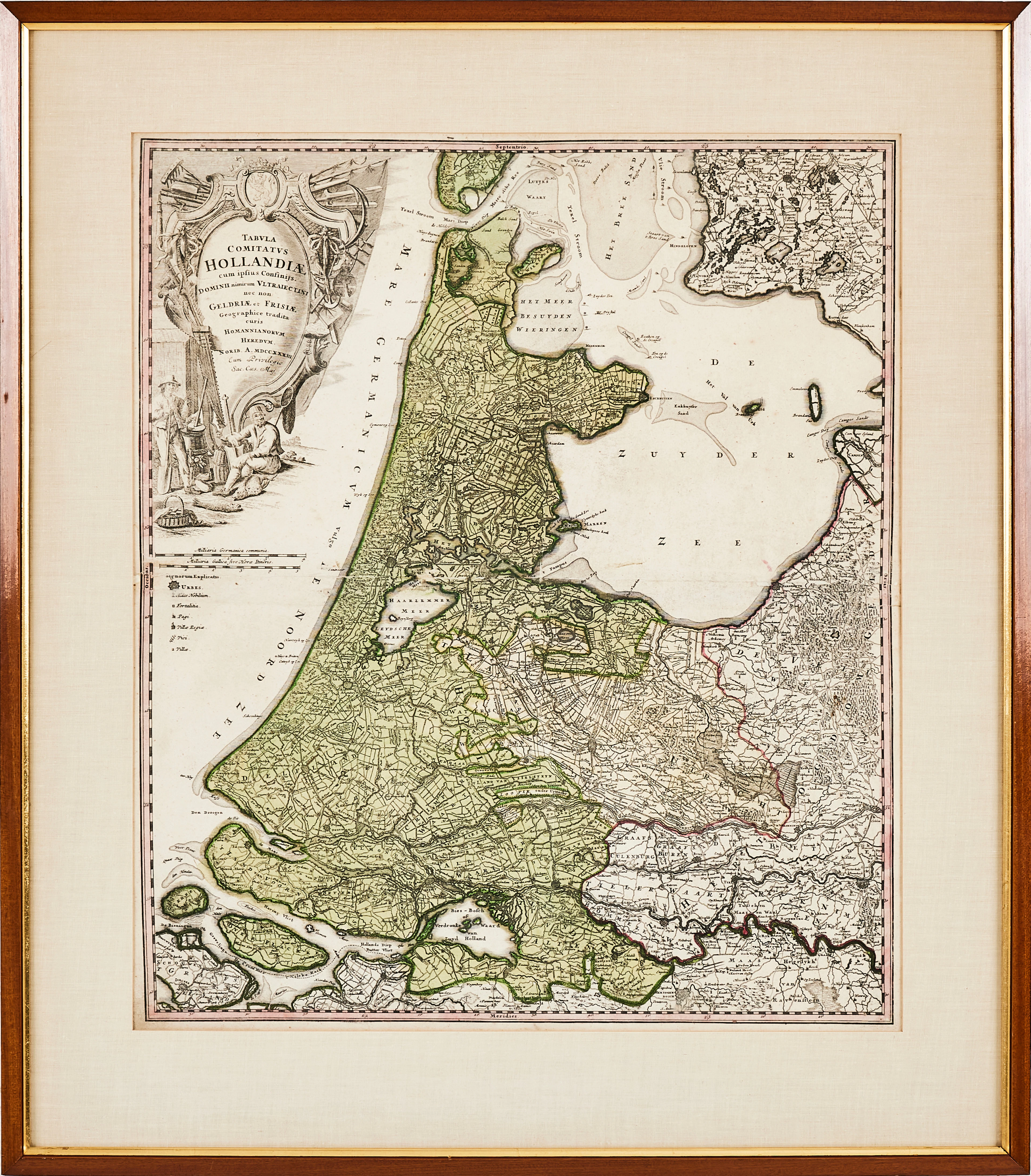 HOMANN, karta över Holland, 1788, "Tabula comitatus Hollandiae" kolorerat