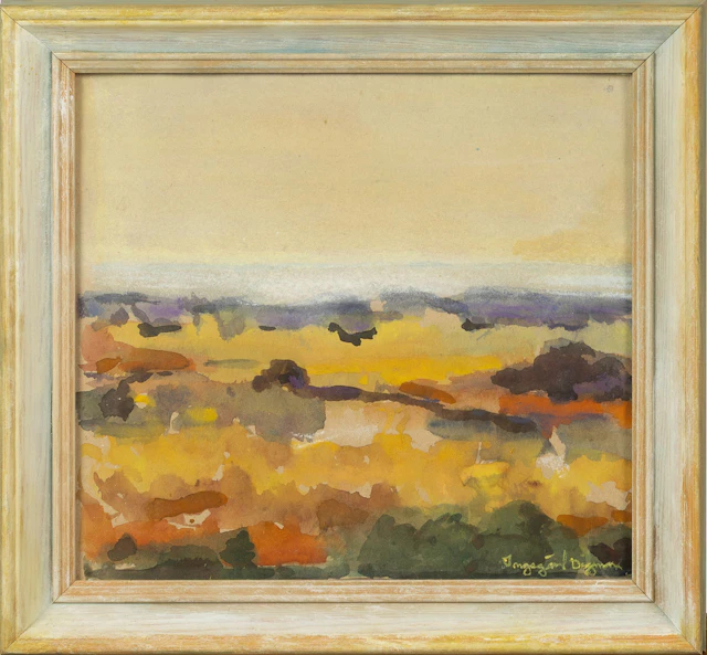 INGEGÄRD DIGMAN (1928–2015). "Gråthögarna", Bjärehalvön, akvarell.