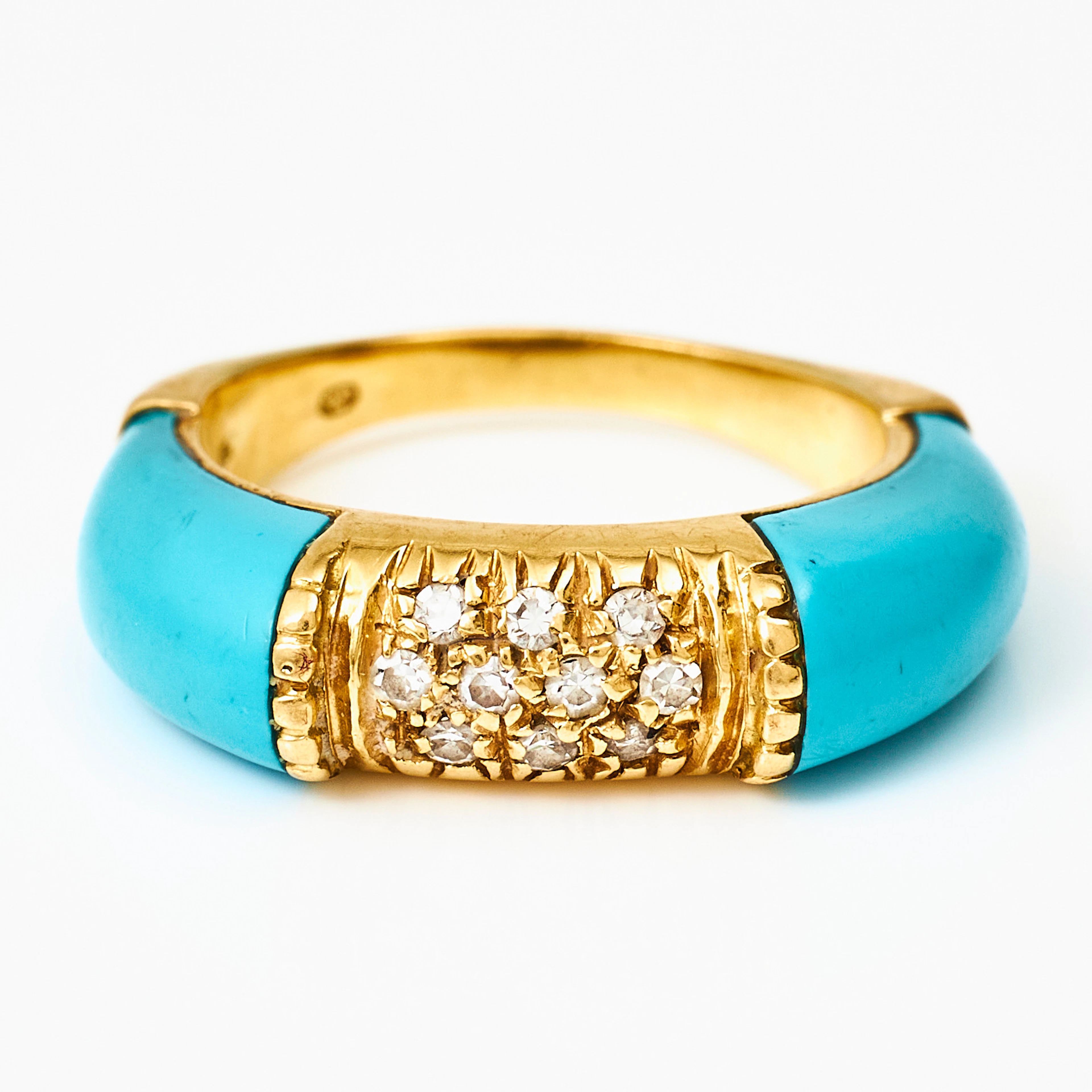 RING, 18 k guld, 10 åttkantslipade diamanter totalt 0,10 ct., sidodekorer