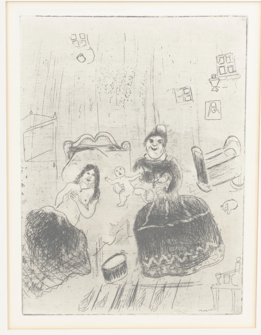 MARC CHAGALL (1887-1985). La naissance de Tchitchikov.