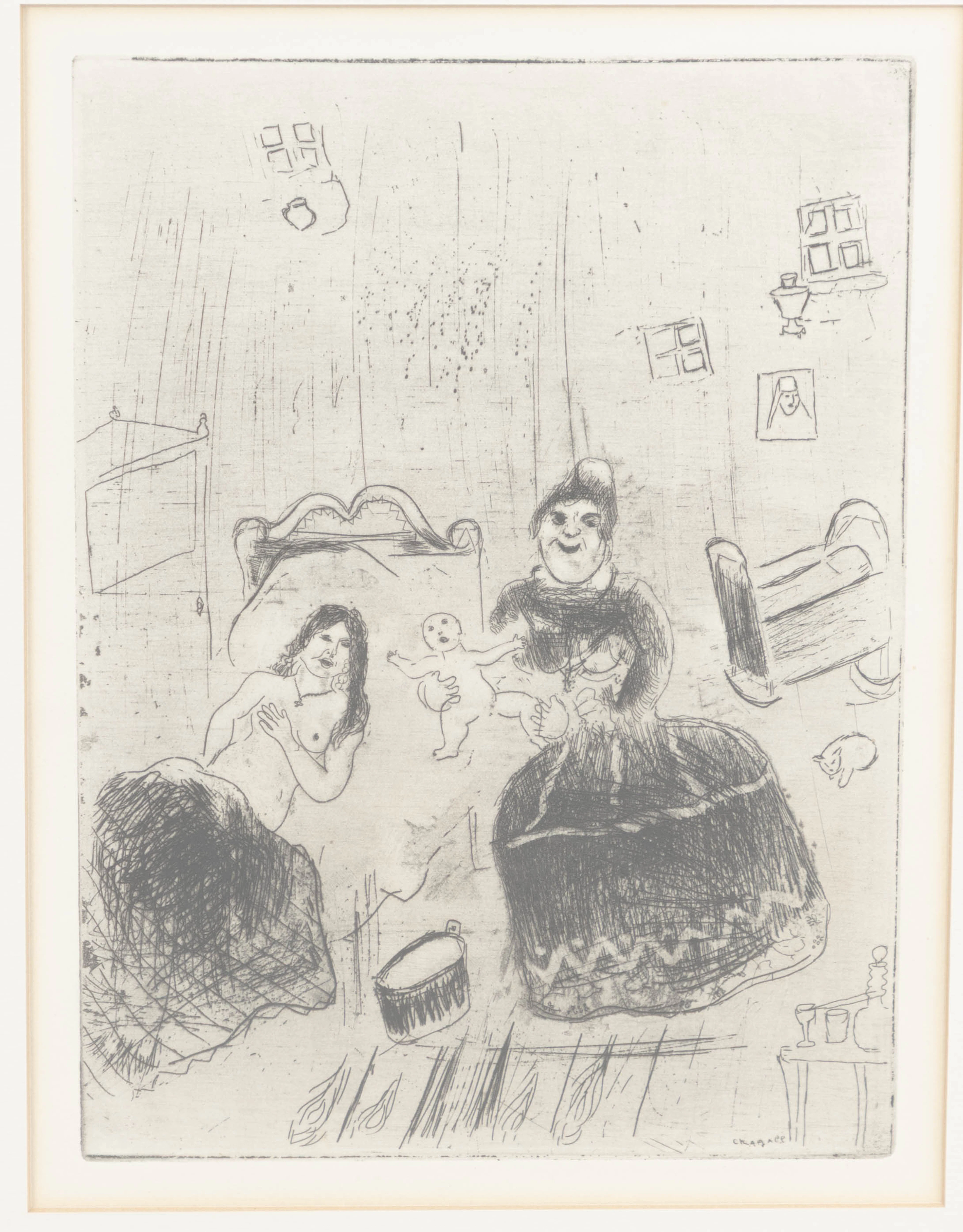MARC CHAGALL (1887-1985). La naissance de Tchitchikov.