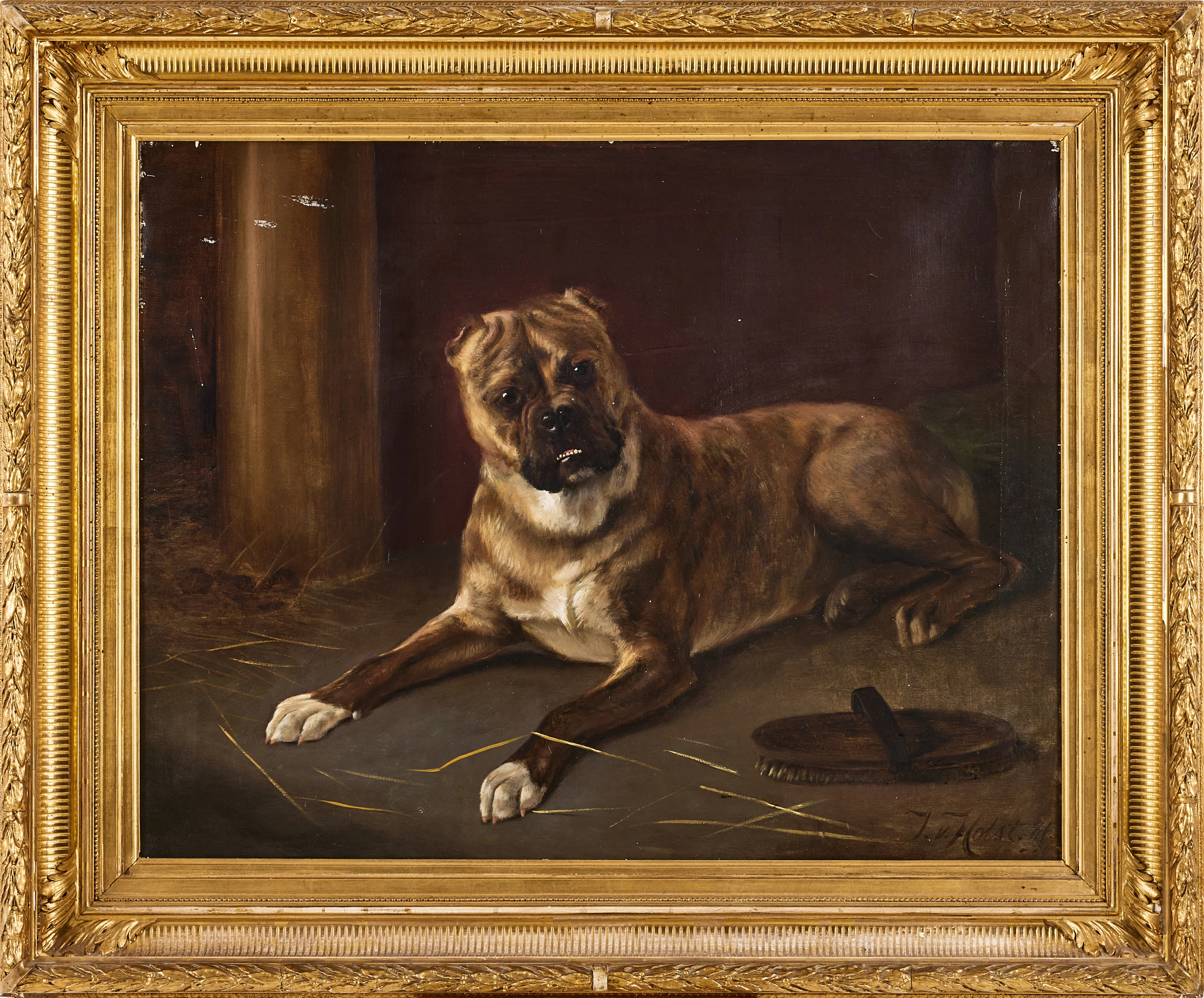 JOHAN GUSTAF VON HOLST. Liggande boxer, olja på duk, signerad och daterad 81.