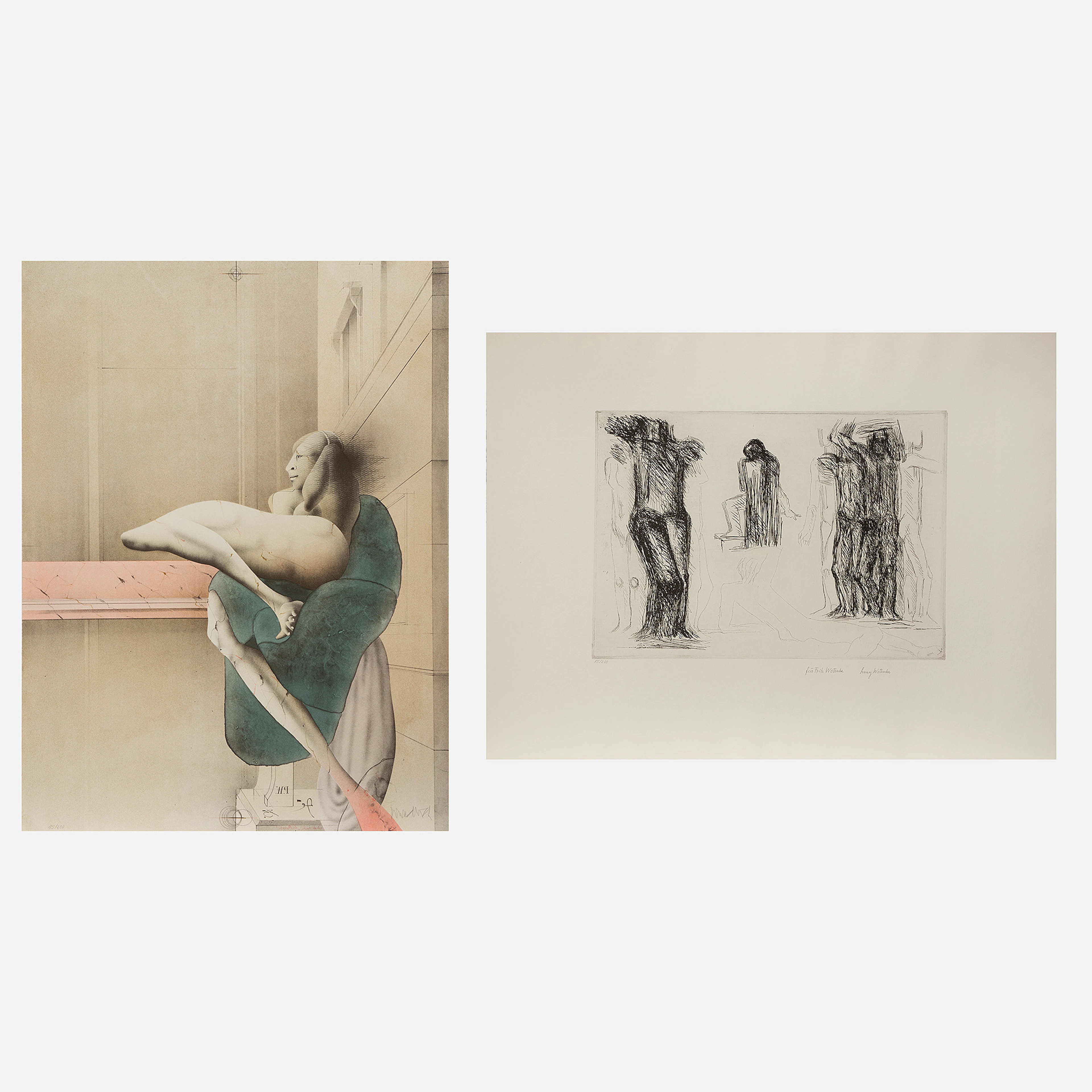 FRITZ WOTRUBA & PAUL WUNDERLICH. "Omaggio a Michaelangelo", etsning