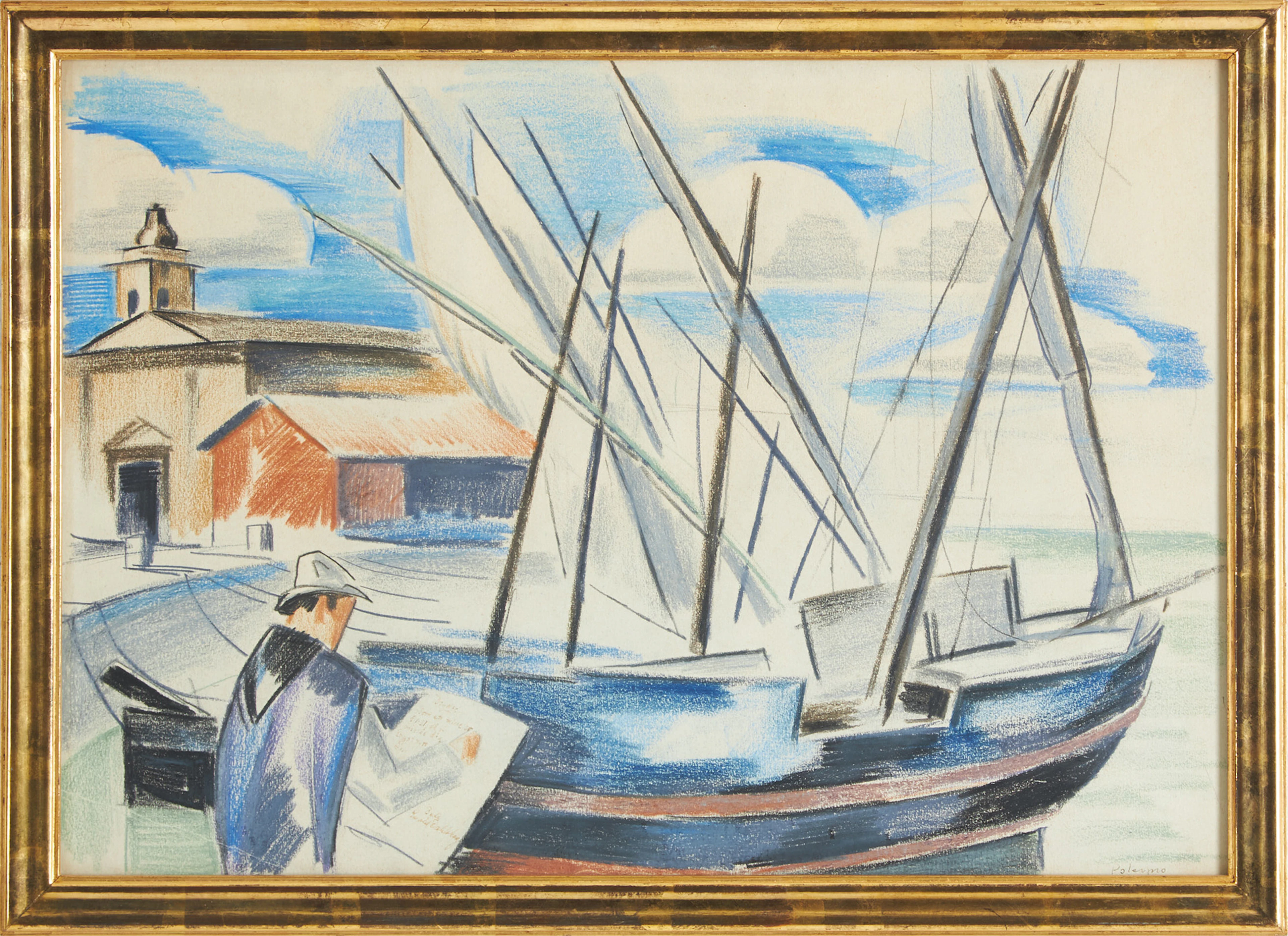 EWALD DAHLSKOG (1894-1950). Hamnmotiv med konstnären, Palermo 1922.